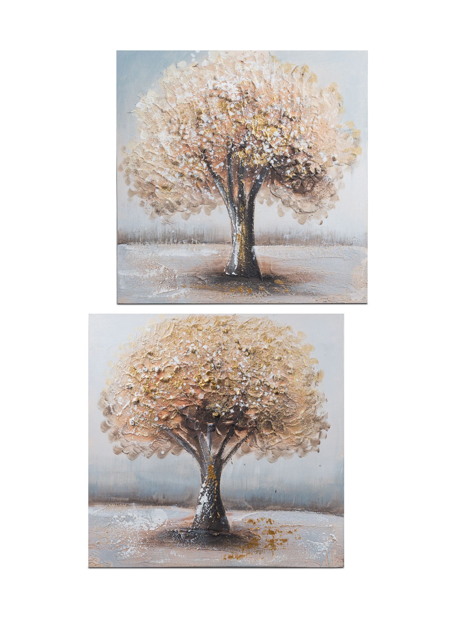 2er Set Wandbilder BÄUME auf Leinwand 50x50cm creme grau silber von FORMANO