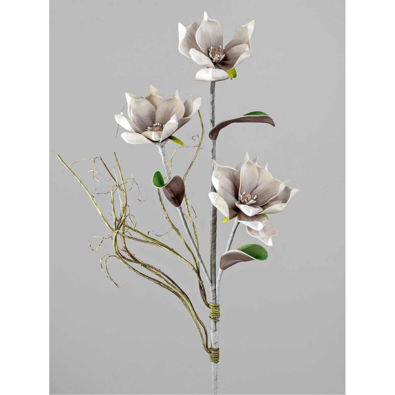 künstlicher Deko Magnolienzweig mit 3 Blüten 110cm grau, von Formano Foam Flower