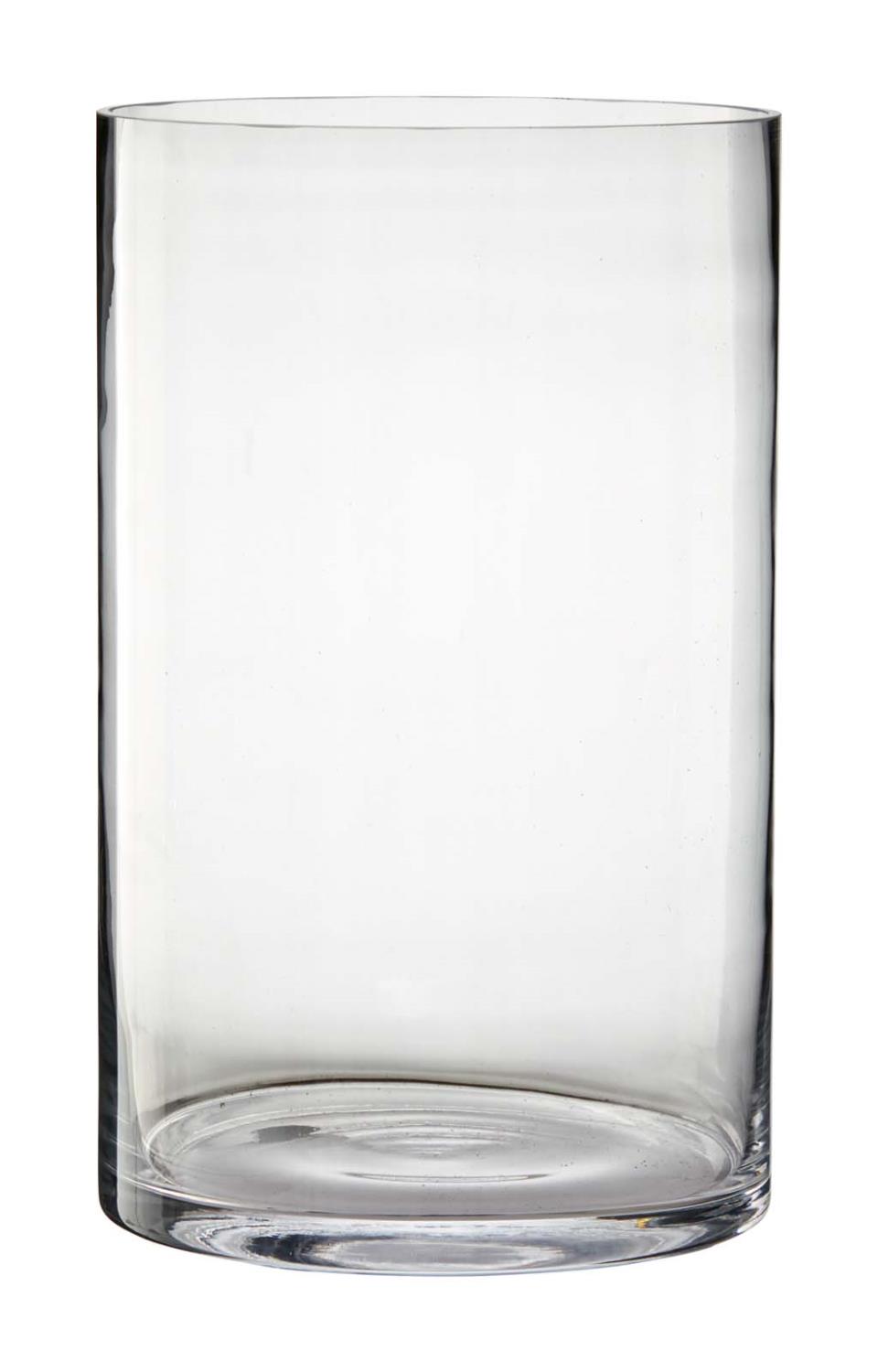 Ein transparenter, zylindrischer Glasbehälter ohne Inhalt. Die Oberfläche ist glatt und klar.