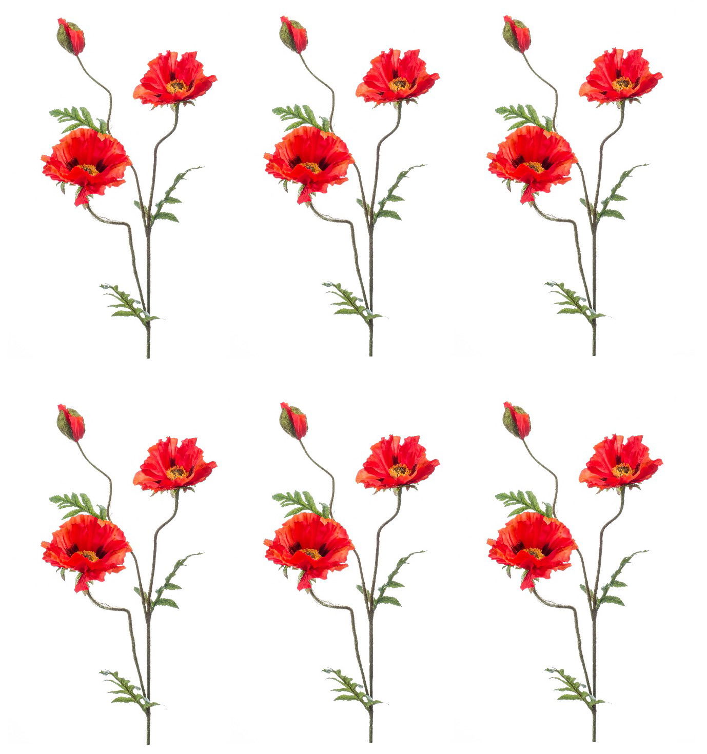 6er Set künstliche Mohnblume mit 2 Blüten orange Höhe 90cm von EMERALD Kunstblumen
