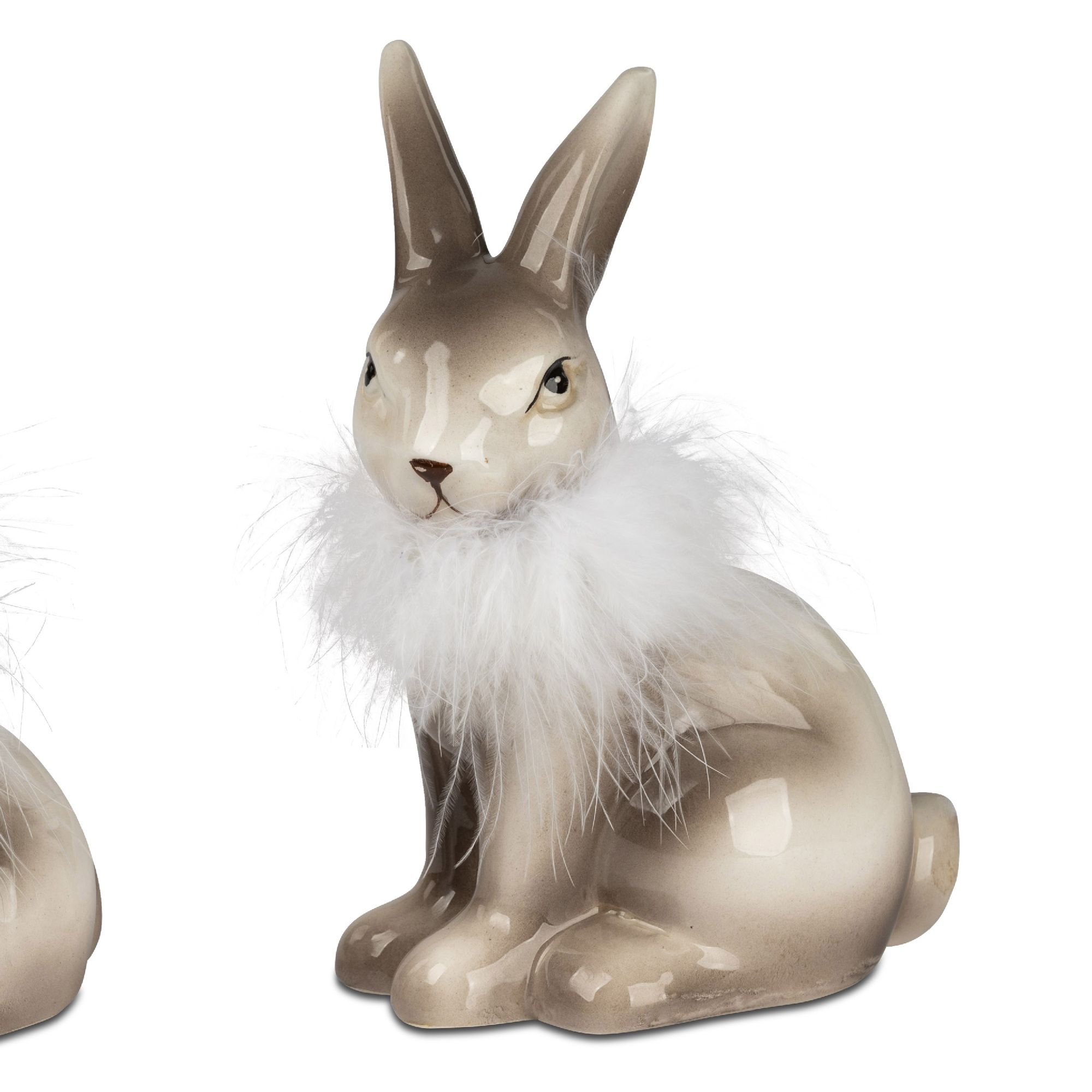 Dekofigur Hase FEDERN sitzend Höhe 17cm braun weiß Steingut, von Formano