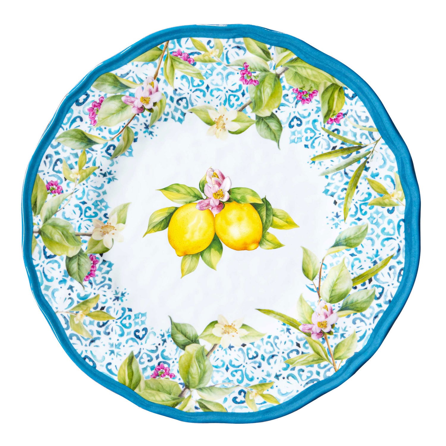 6er Set Frühstücksteller ISCHIA Zitronen 23cm weiß blau gelb Melamin von EASY LIFE