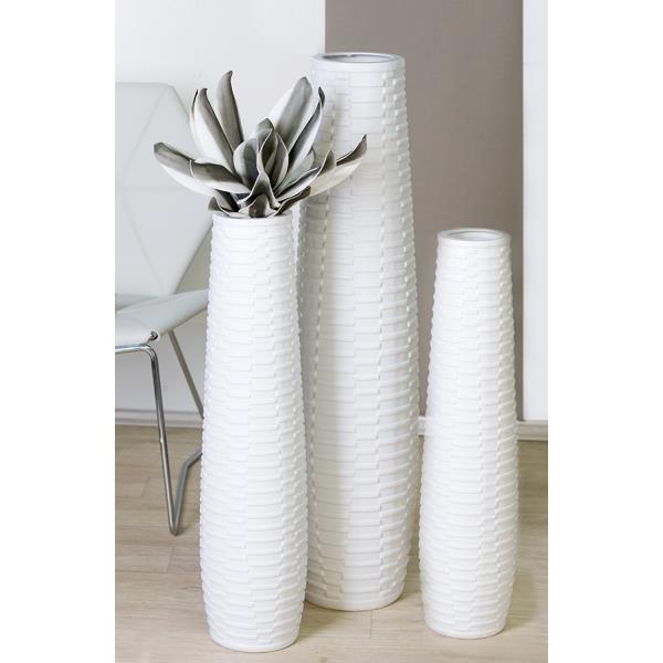 Bodenvase, Dekovase CATANIA Keramik matt weiß H. 100cm Ø 25cm rund Casablanca