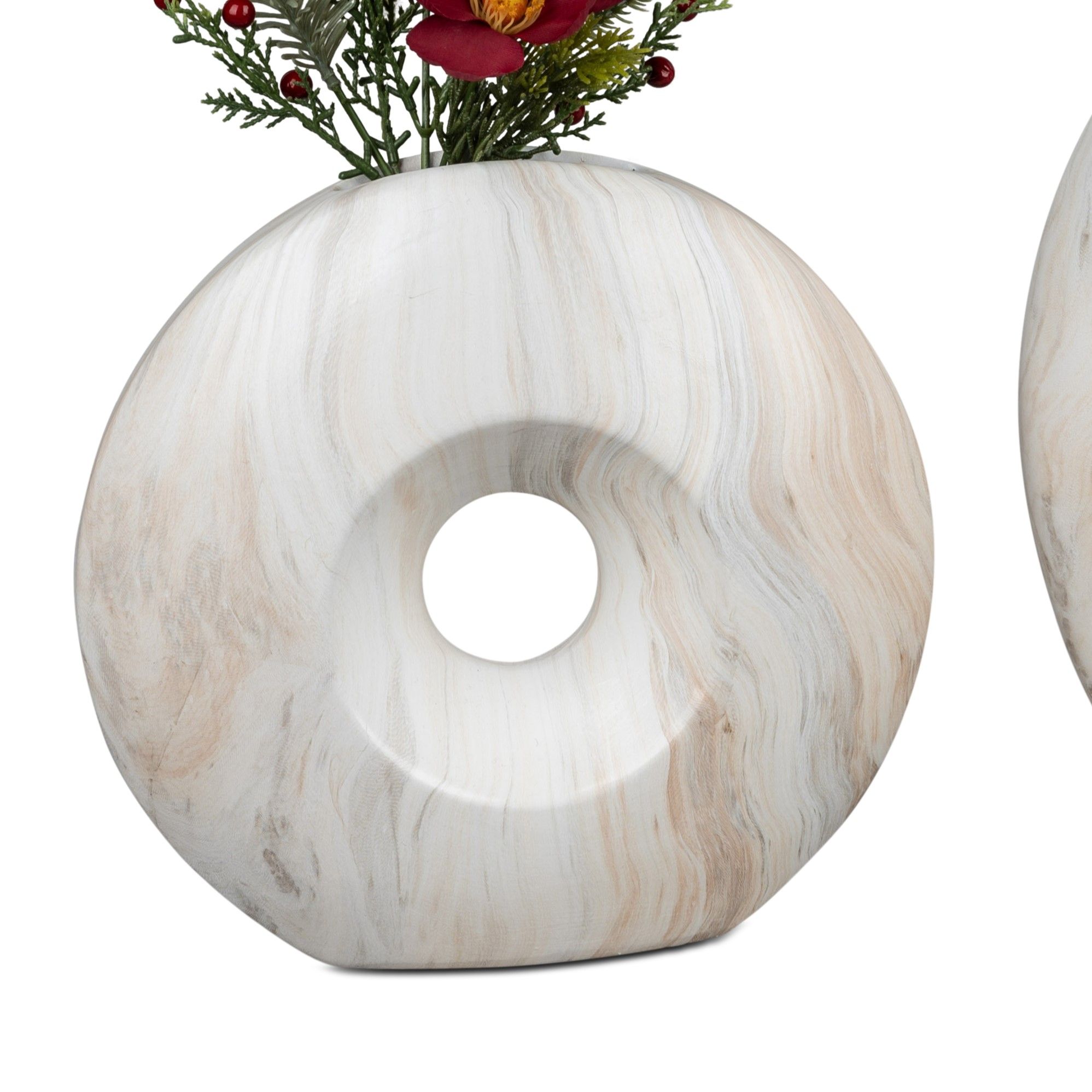 Deko Vase MARMOR rund mit Lochdesign Durchmesser 26cm creme braun Keramik, von Formano