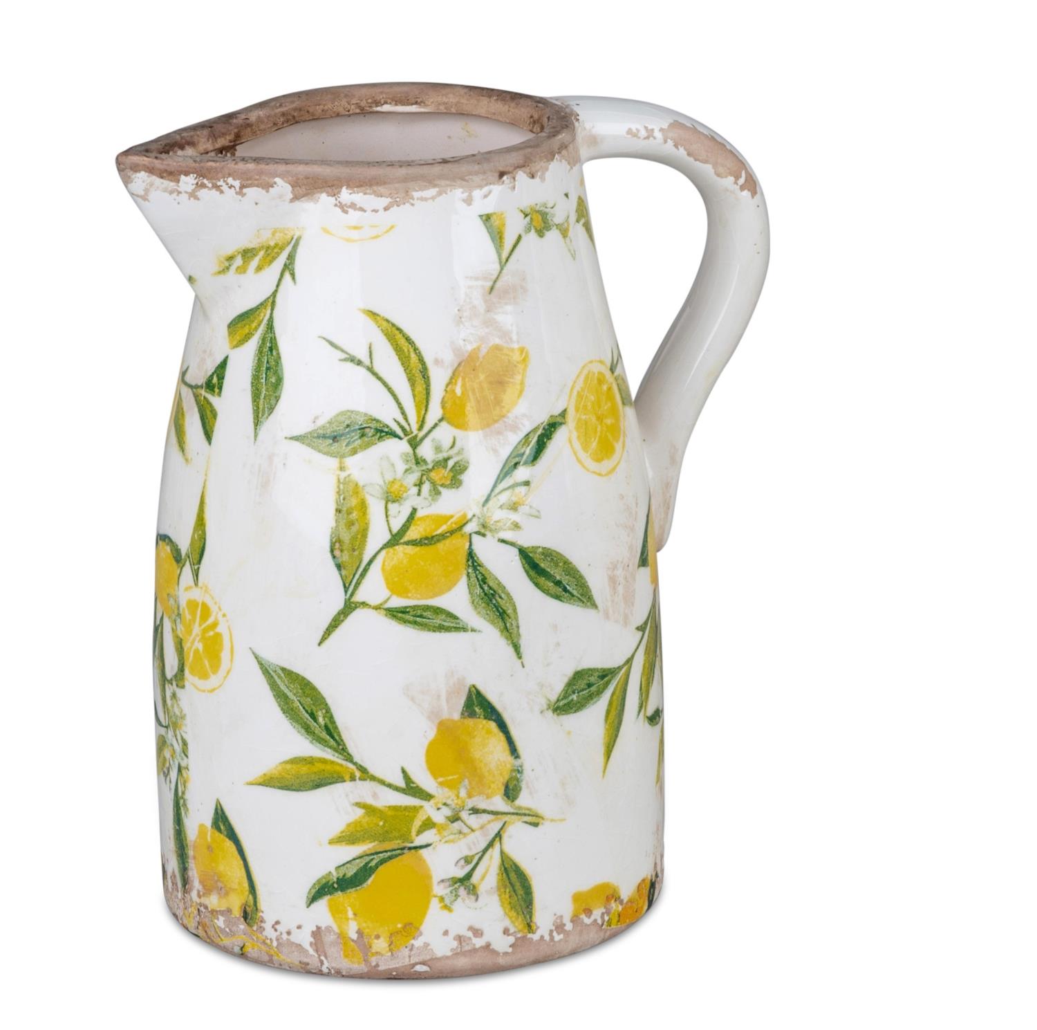 Deko Krug, Vase VINTAGE ZITRONEN weiß gelb Höhe 19cm Keramik von FORMANO Garten
