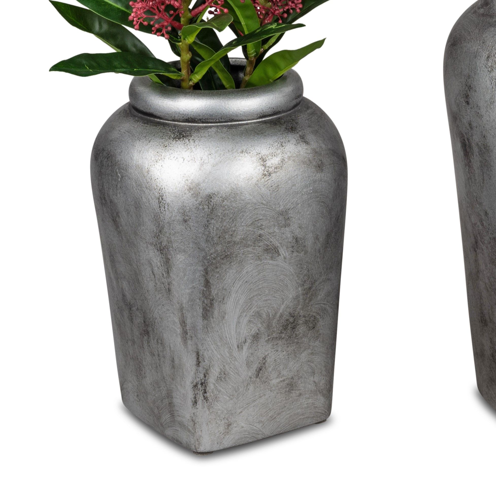 Deko Vase ANTIK SILBER Höhe 26cm matt silber Keramik, von Formano