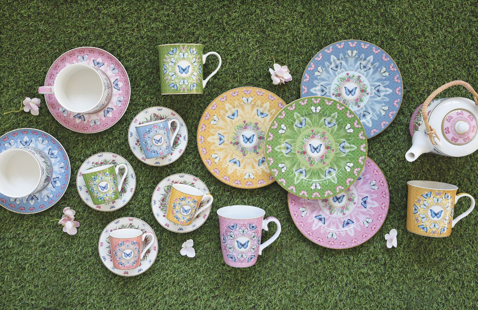 4er Set Kuchenteller SPRING PARADE Schmetterlinge D. 19cm Porzellan Easy Life