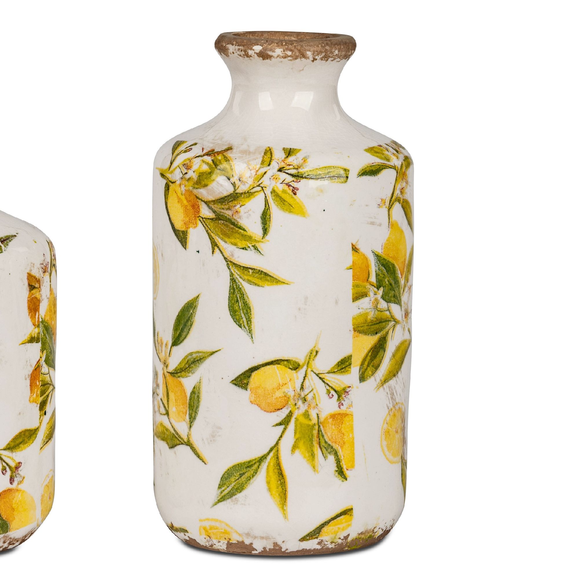 Dekovase VINTAGE LEMON Zitronen Höhe 21cm weiß gelb antik Keramik von FORMANO