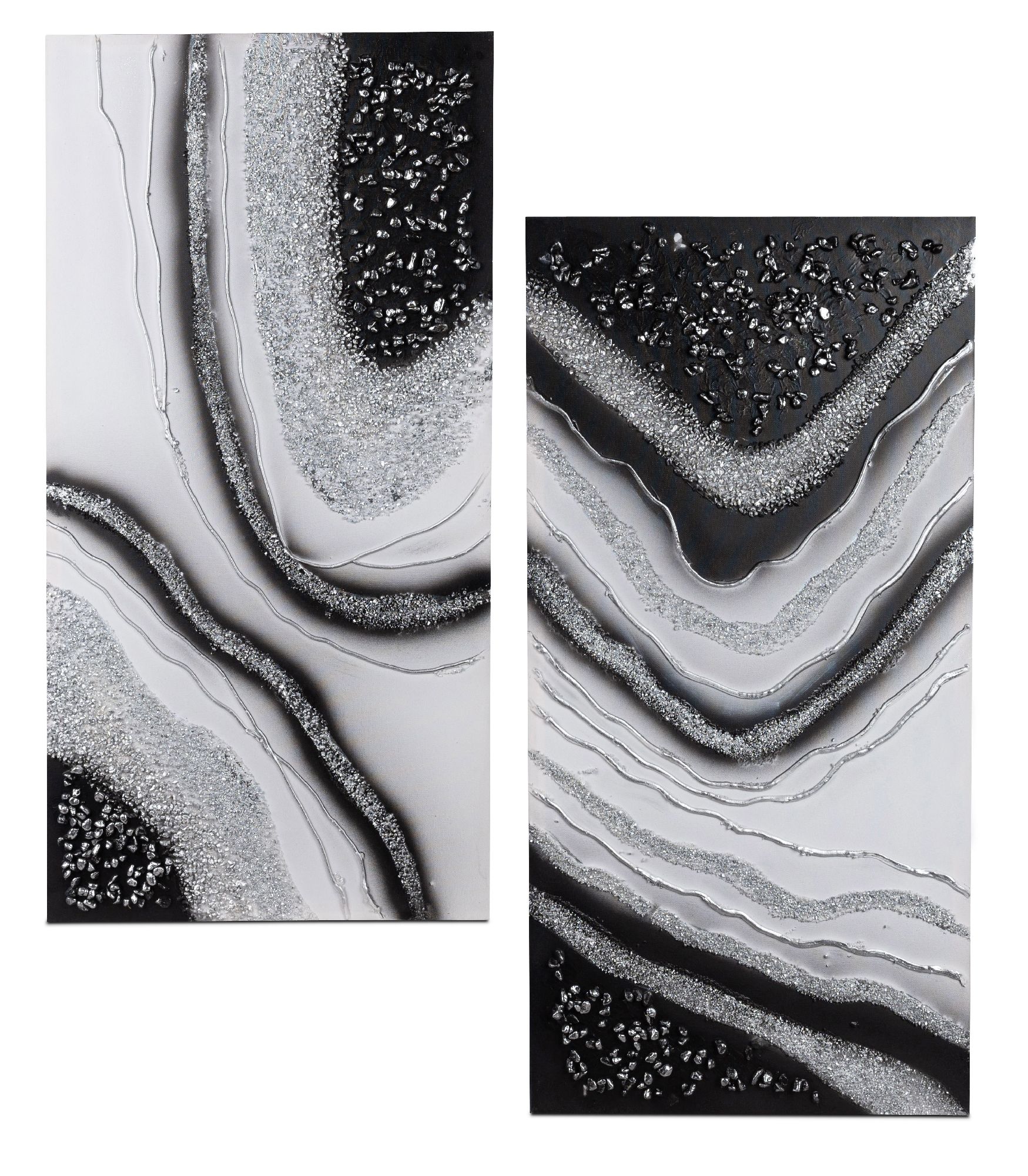 2er Set Wandbilder MODERN WELLEN auf Leinwand 40x80cm schwarz grau von FORMANO