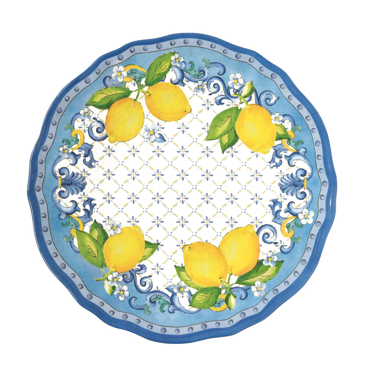 Speiseteller SORRENTO Zitronen,Durchmesser 28cm weiß blau gelb aus Melamin von EASY LIFE