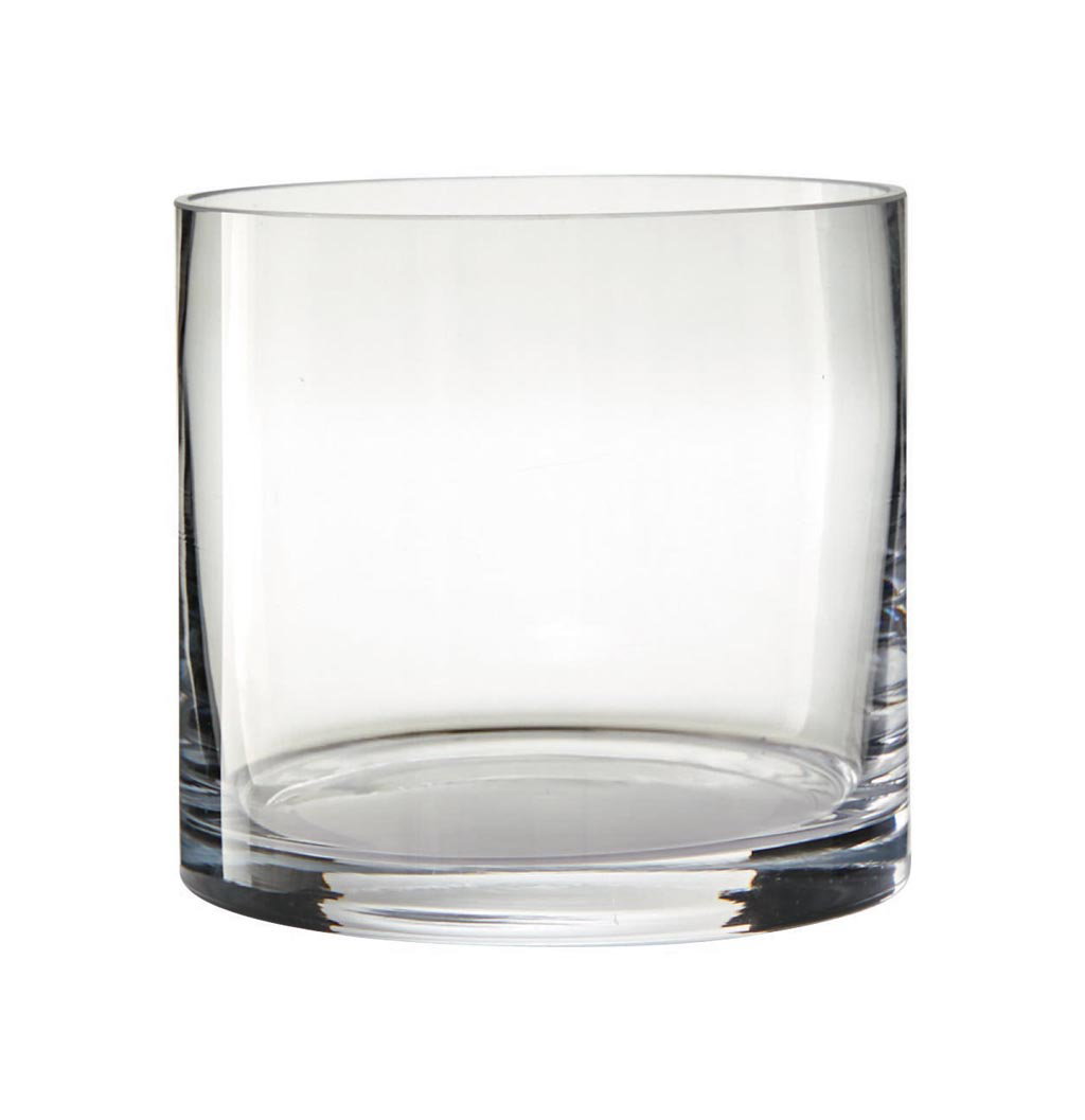 Ein transparenter, zylindrischer Glasbehälter ohne Deckel, mit glatter Oberfläche und stabiler Basis.