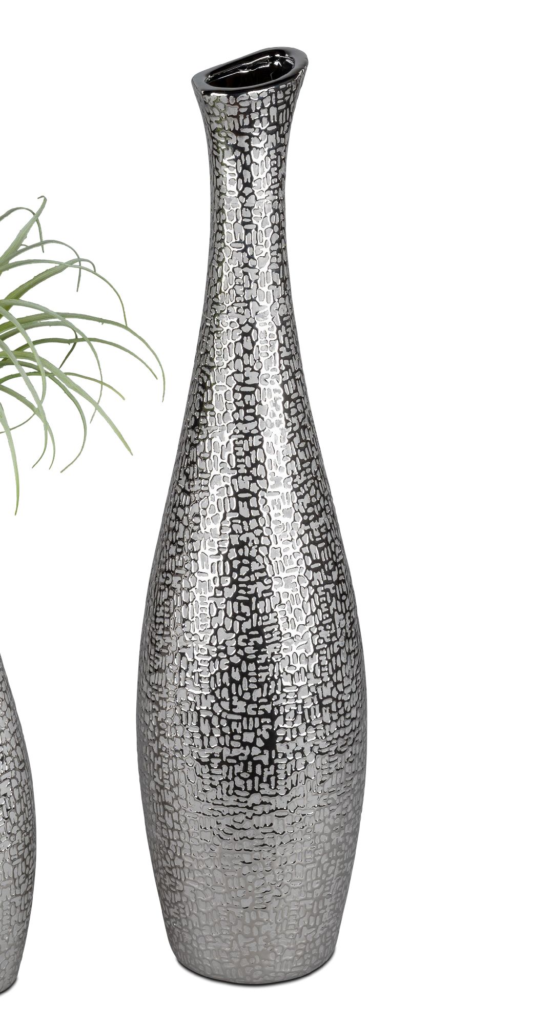 Bodenvase, Flaschenvase HELSINKI H. 59cm silber grau aus Keramik Formano