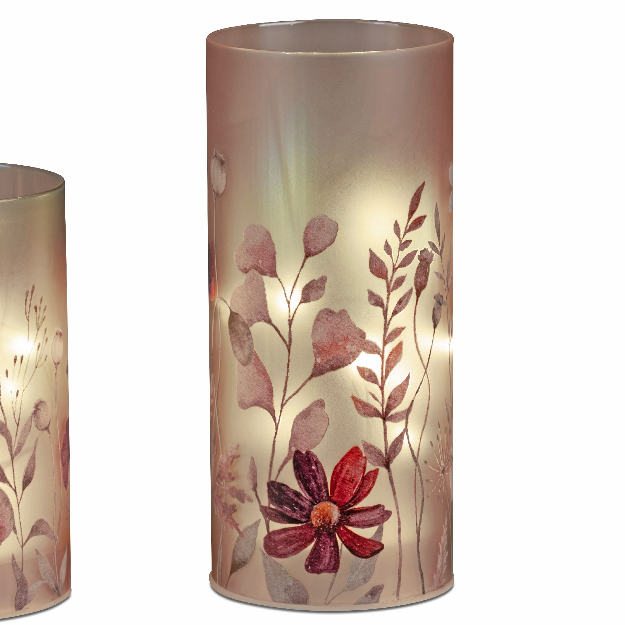 LED Tischlampe Deko Licht HERBSTBLUMEN rosa beere Höhe 20cm Glas von FORMANO