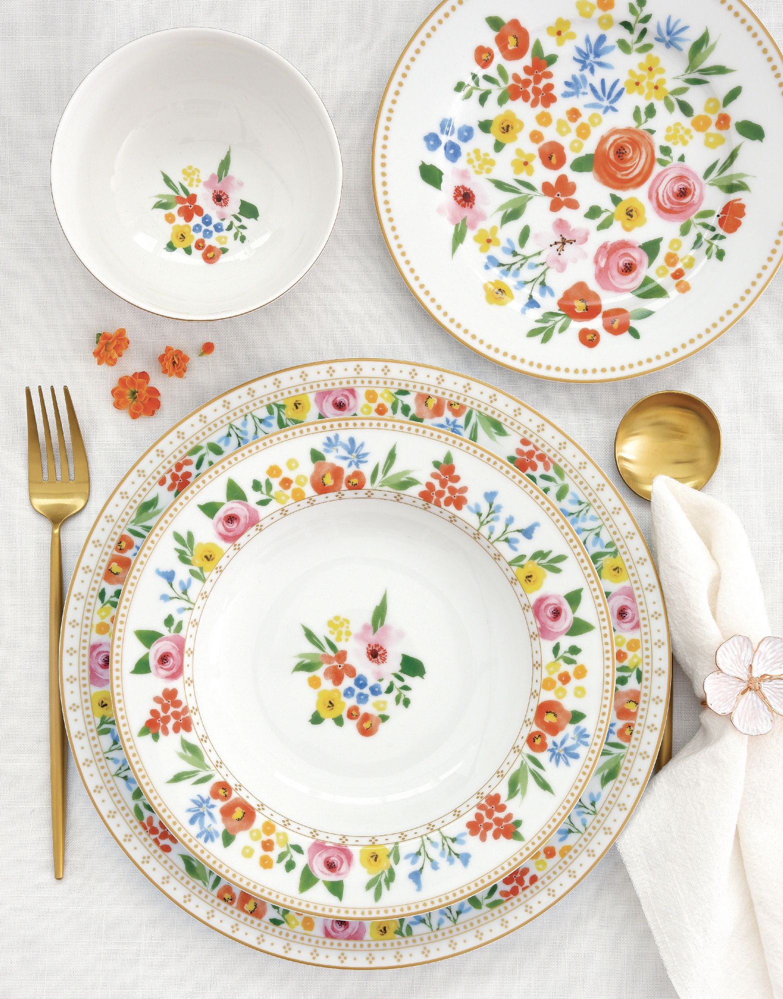 Suppenteller BOHO FLOWERS D. 21,5cm weiß bunt Porzellan Easy Life WA