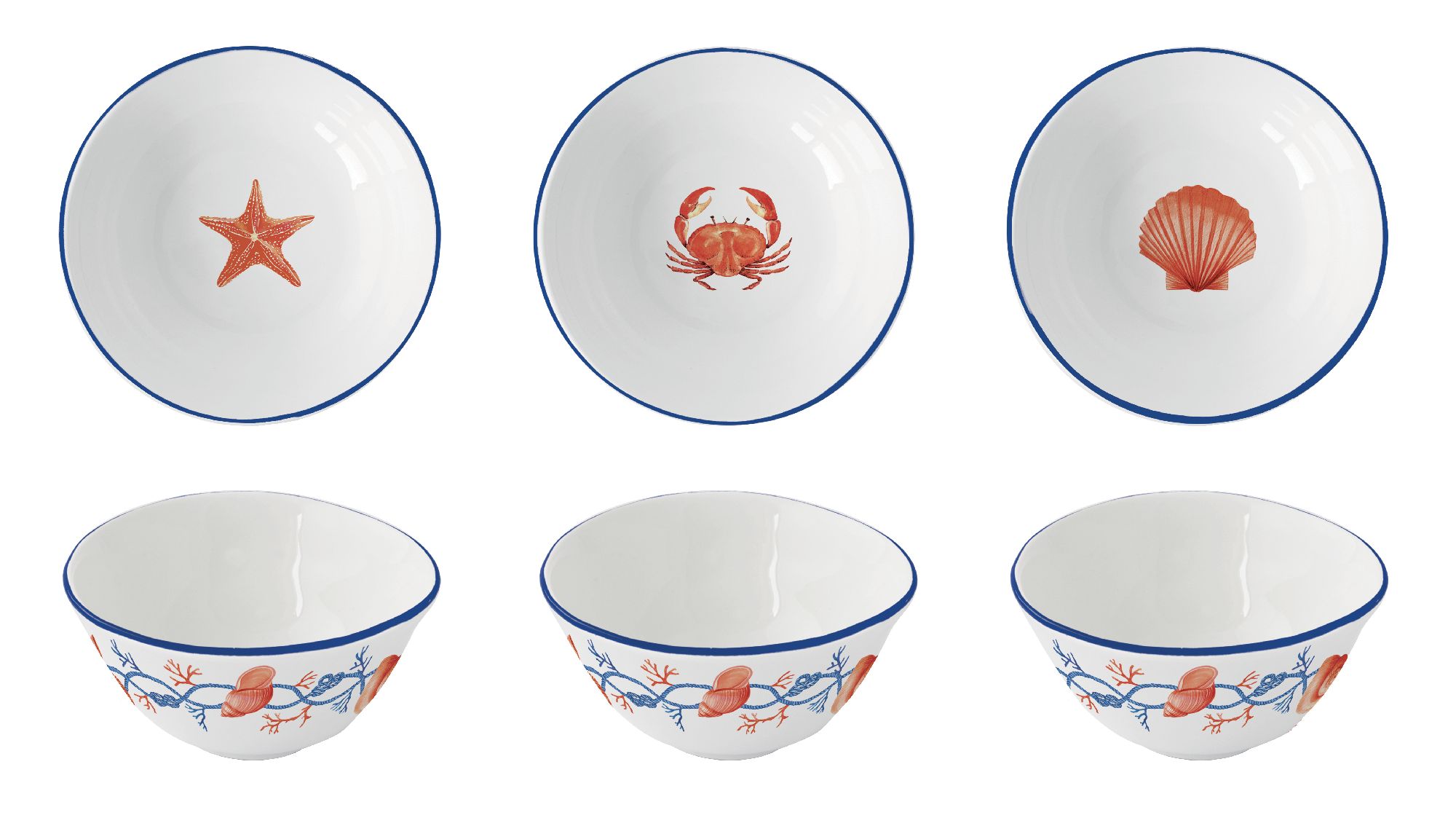 3er Set Dipschalen COTE DE MER Meeresküste,Durchmesser 10cm aus Porzellan von EASY LIFE