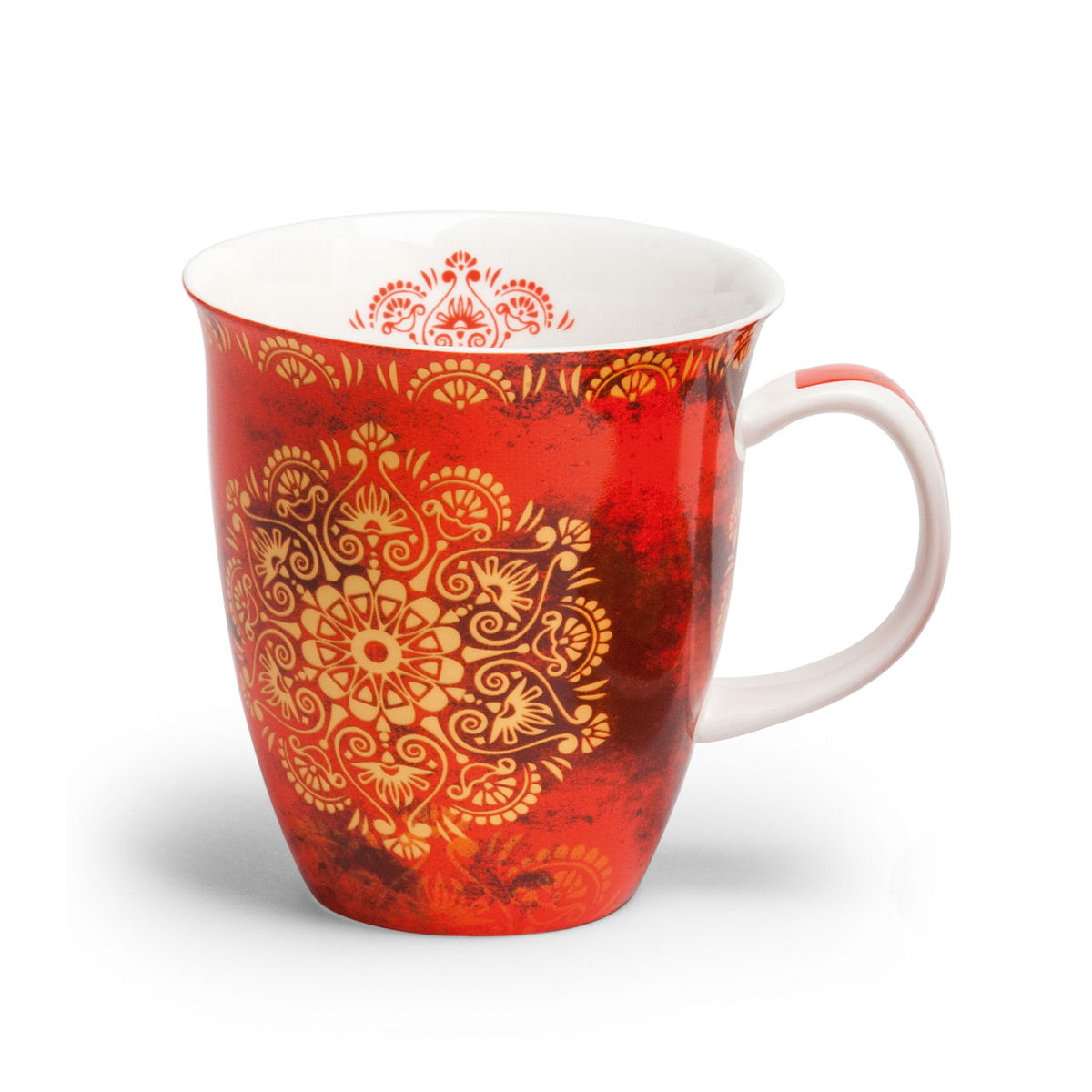 Becher TIZIANA Mandala für 400ml rot weiß Porzellan von TEALOGIC