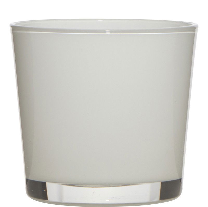 Ein transparenter, grauer Glasbehälter mit einem klaren Boden und einer glatten Oberfläche.