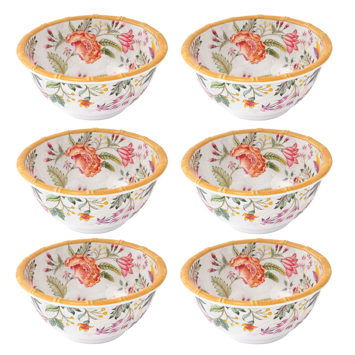 6er Set Müslischalen OSAKA Blumen,Durchmesser 15cm weiß rosa bunt aus Melamin von EASY LIFE