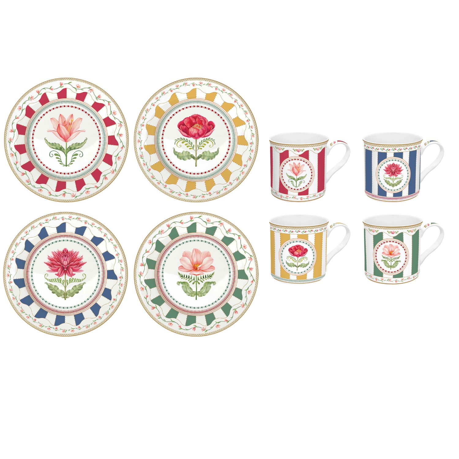 8tlg Kaffeeservice FLOWERY Blumen Teller + Becher Porzellan Easy Life