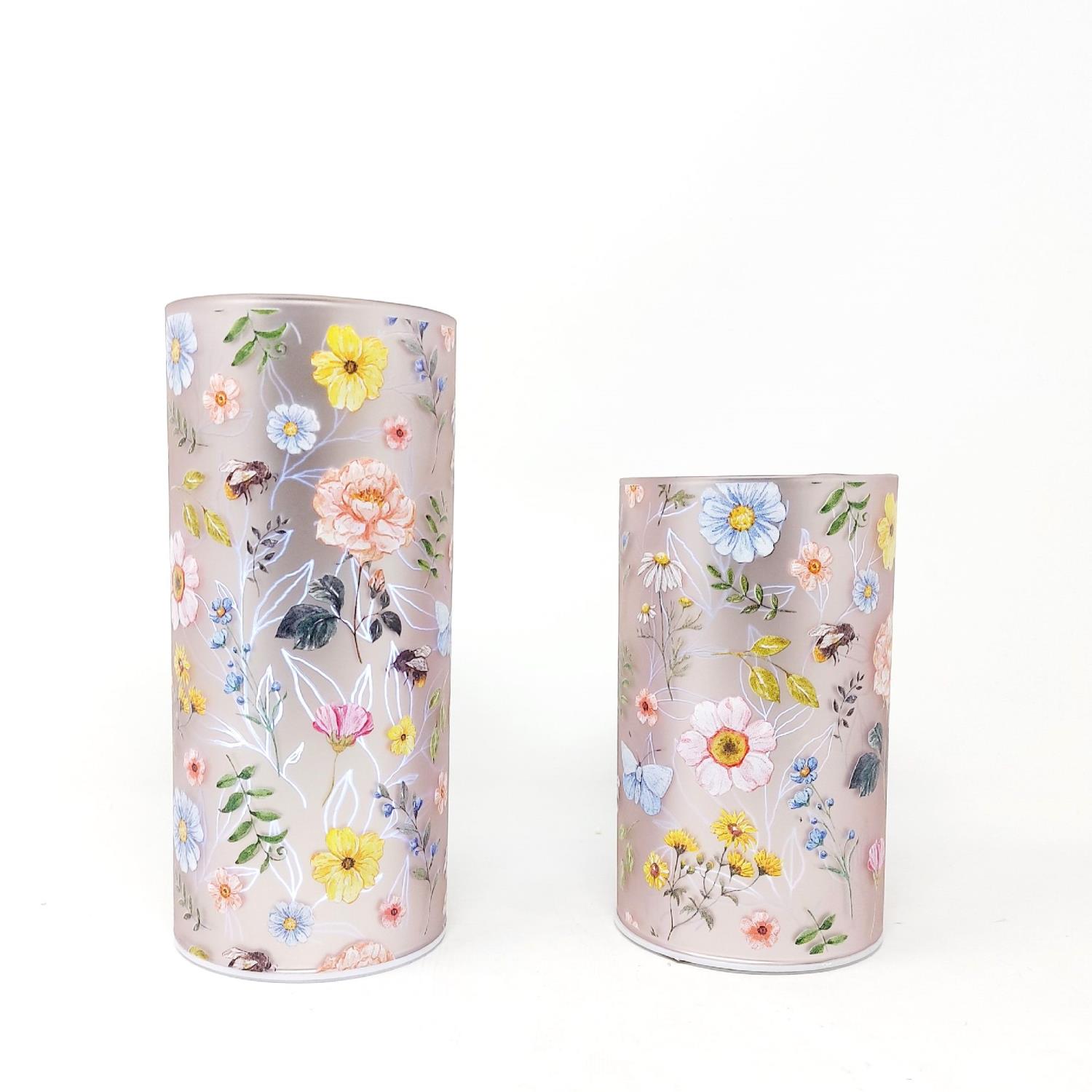 2er Set LED Tischlampen STREUBLUMEN 15 + 20cm rosa Glas mit Timer von FORMANO