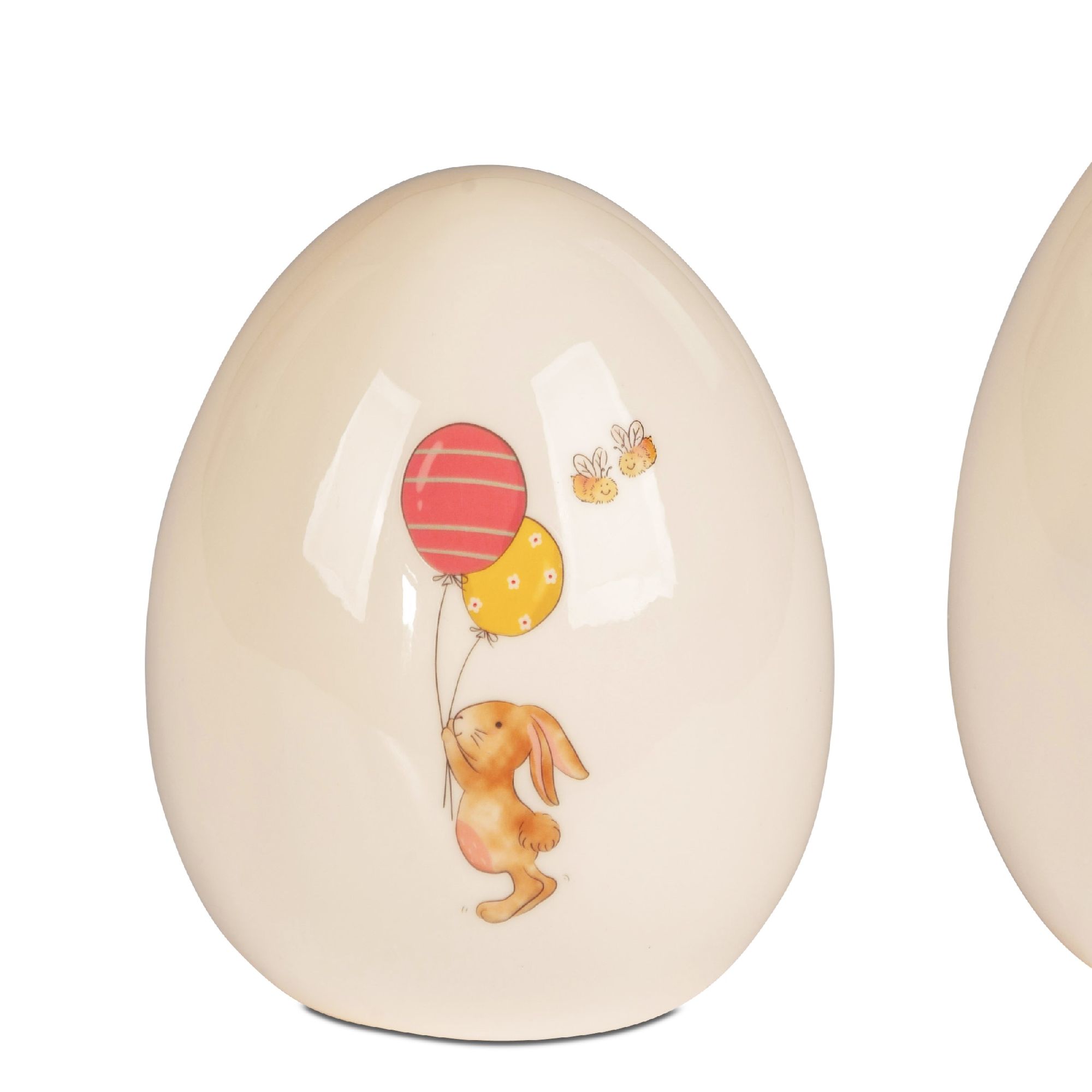 LED Dekoobjekt Oster Ei Hase mit Ballons Höhe 12cm weiß Porzellan, von Formano