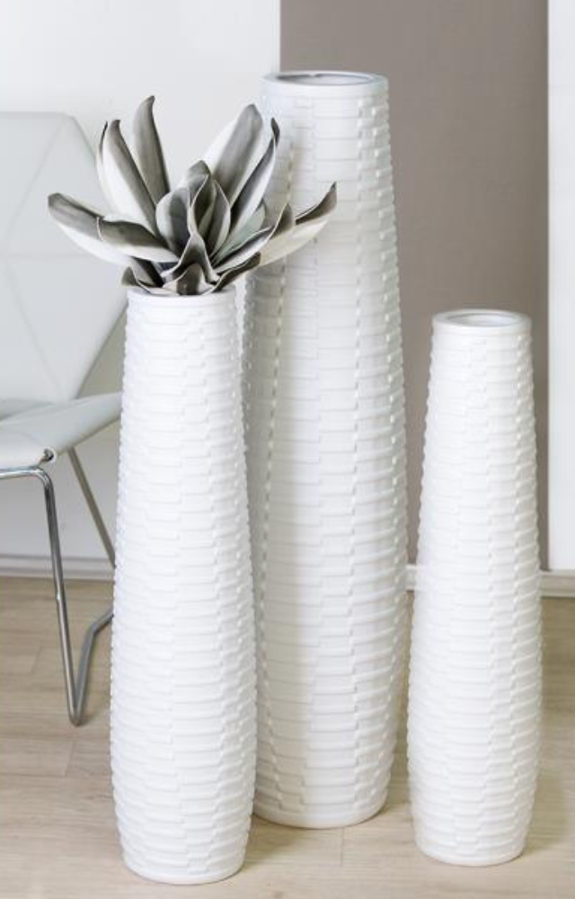 Bodenvase 60 cm - Modell CATANIA - Keramik in weiß mit Webstruktur Muster, von CASABLANCA