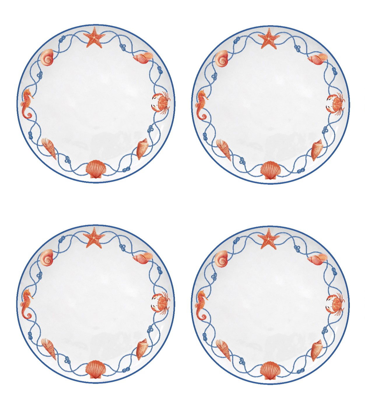 4er Set Speiseteller COTE DE MER Meeresküste,Durchmesser 26cm aus Porzellan von EASY LIFE