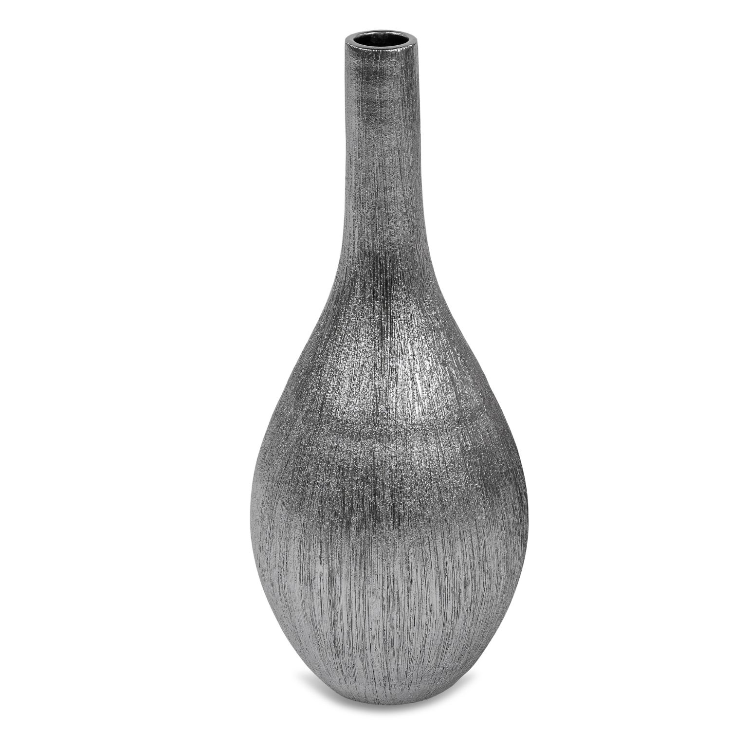 Bodenvase Flaschenvase ANTIK silber Höhe 60cm aus schwerer Keramik, von Formano