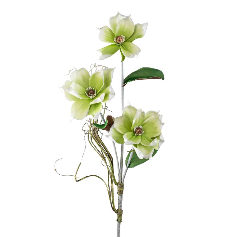 künstlicher Deko Magnolienzweig mit 3 Blüten L. 105cm grün von FORMANO Foam Flower