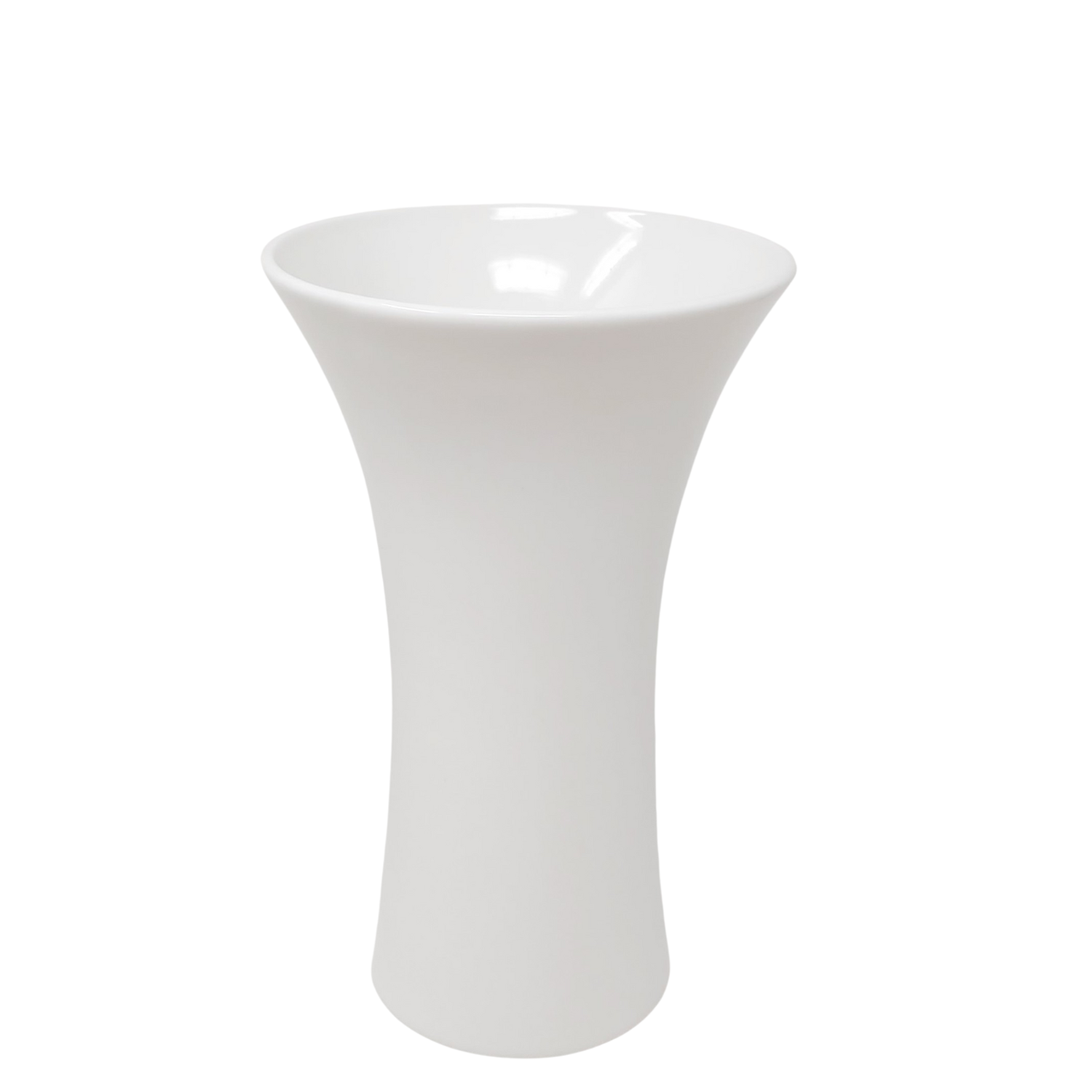 Weiße Blumenvase mit weitem Hals, konisch geformt