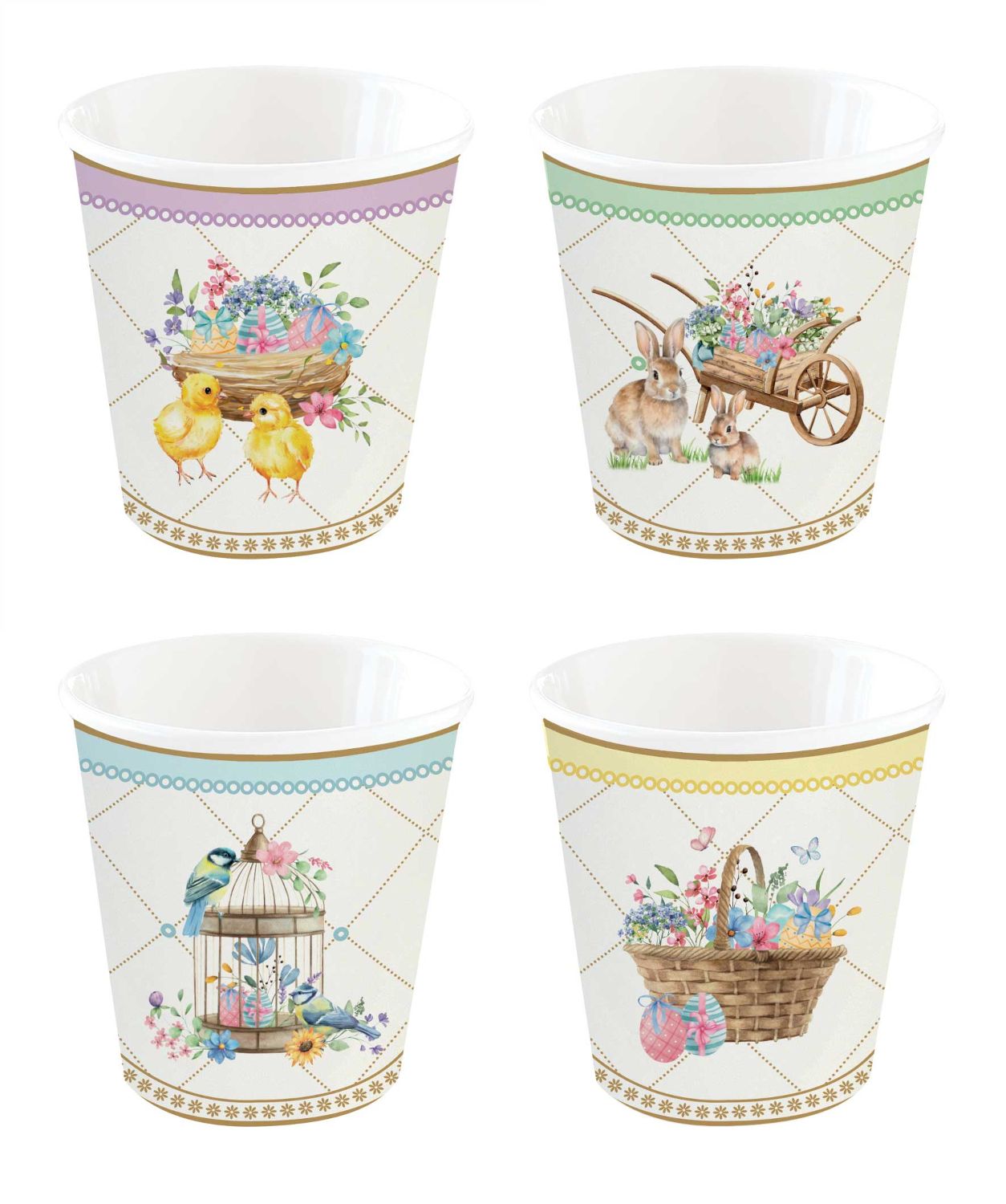 4 Espresso Becher SPRING BLOOM Hasen und Blumen 100ml Porzellan Easy Life