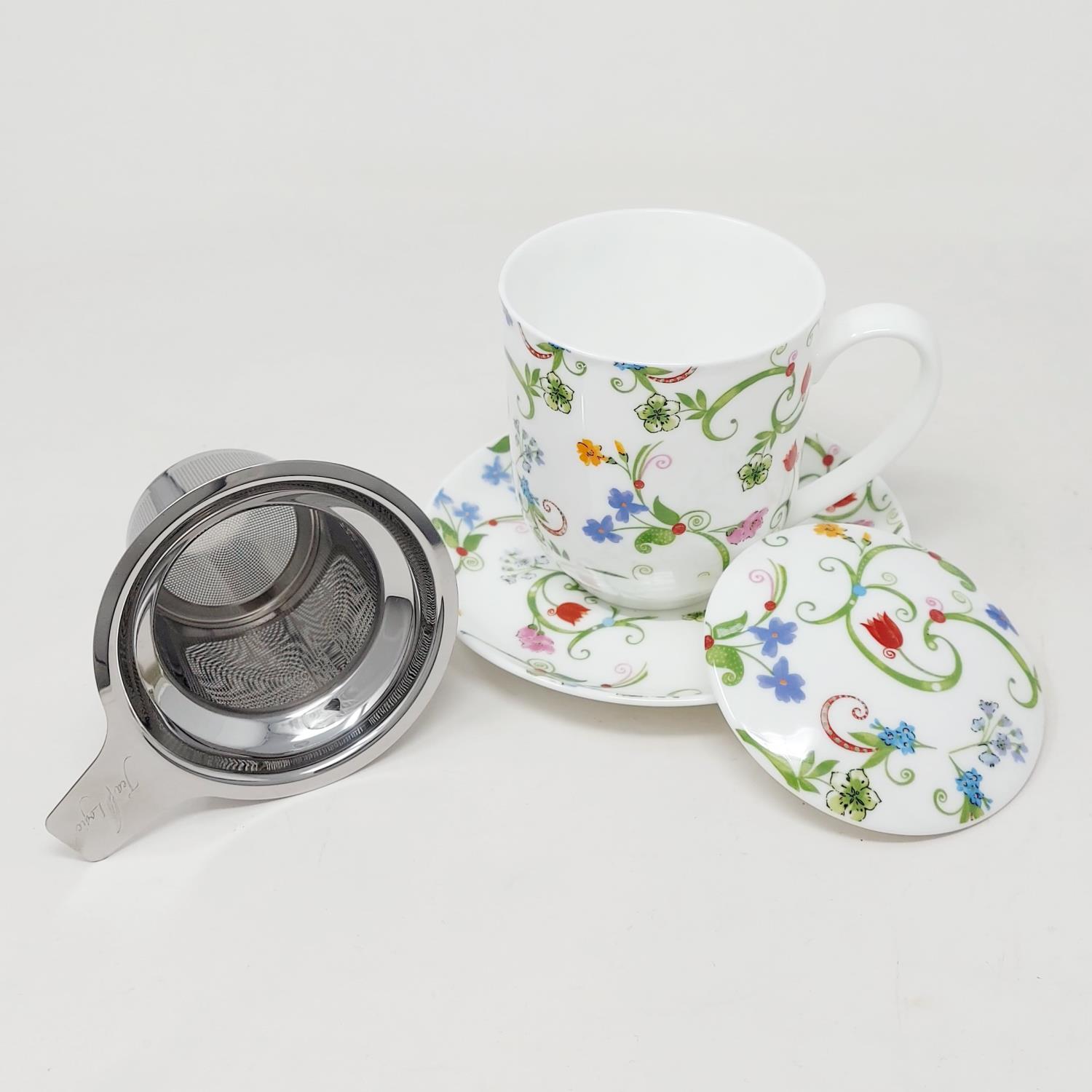 florale Teetasse mit Teesieb und Deckel FLEURETTE 0,38L Porzellan TeaLogic