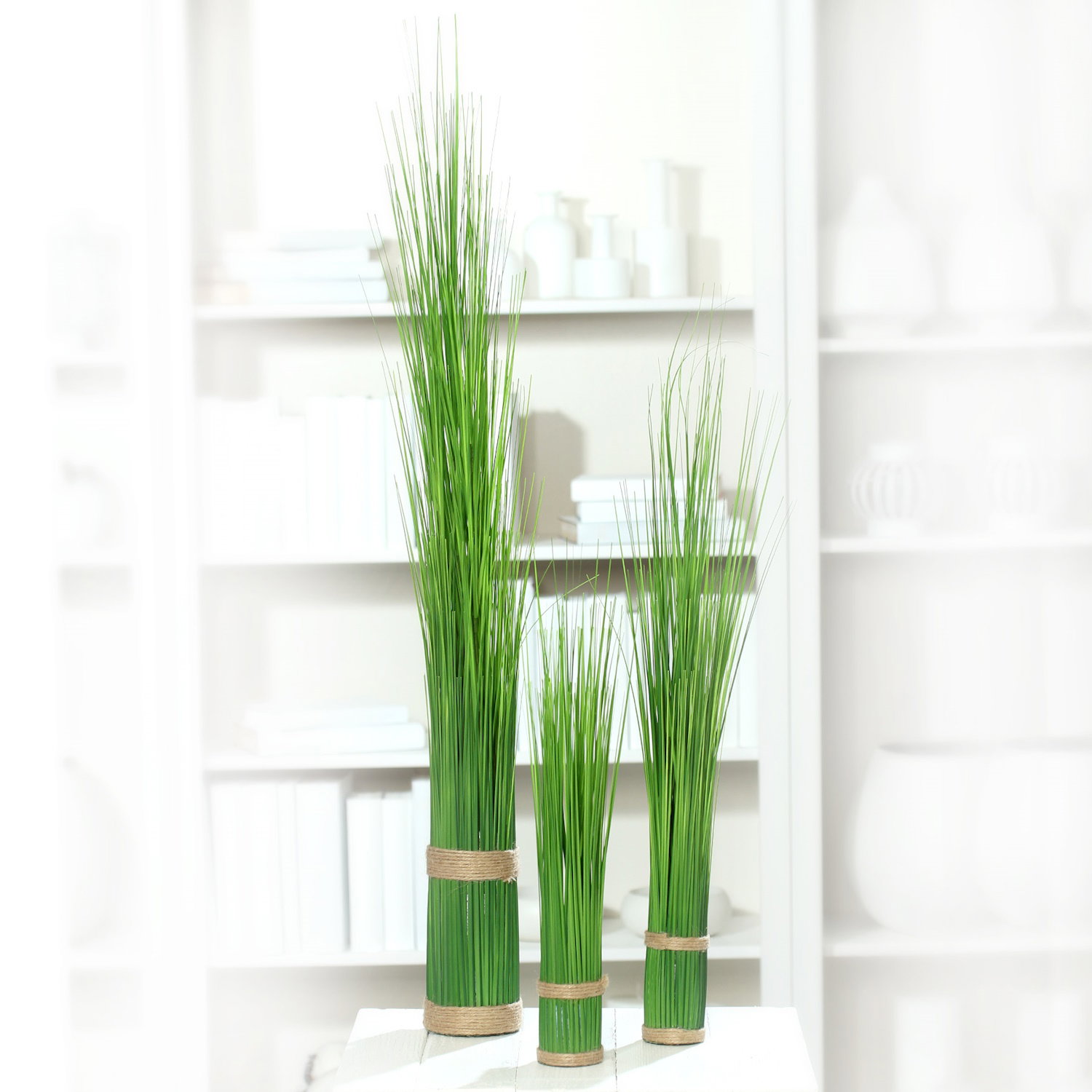 12er Set künstliches Stehgras Bündel, Deko Gräser H. 60cm D. 7cm grün DPI