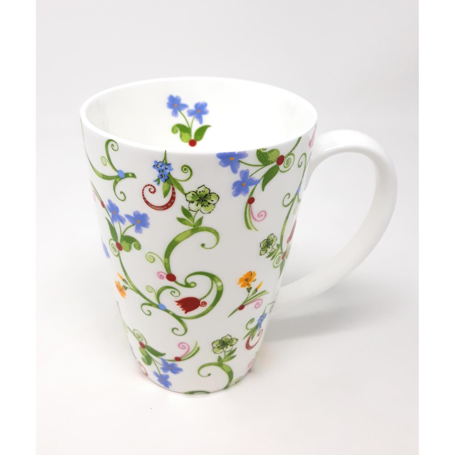 6er Set Jumbo Becher Tasse FLEURETTE für 500ml weiß Blumen Porzellan TeaLogic
