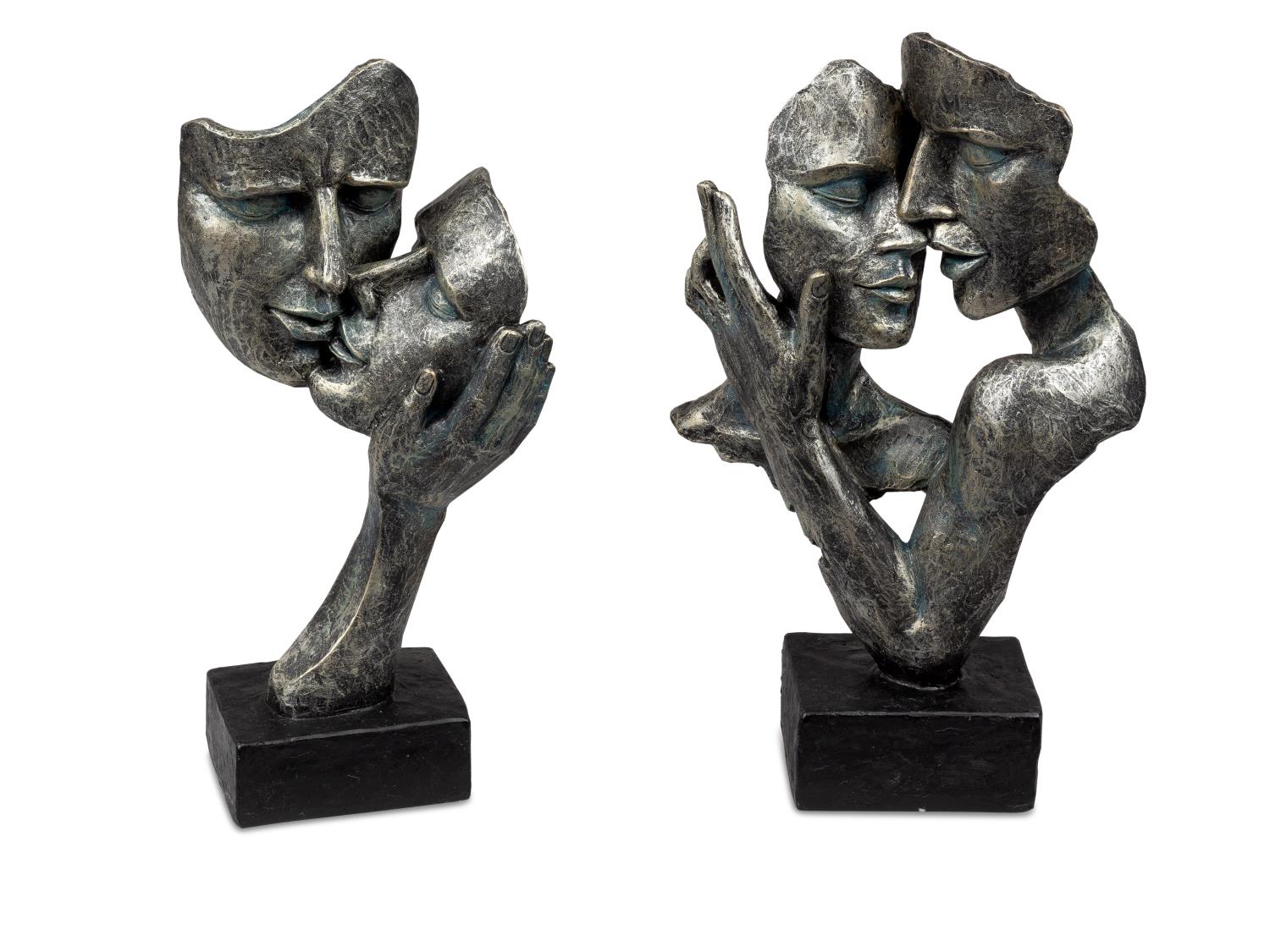 2er Set Dekoobjekte Büsten Masken Paar Höhe 29cm + 31cm silber schwarz von FORMANO