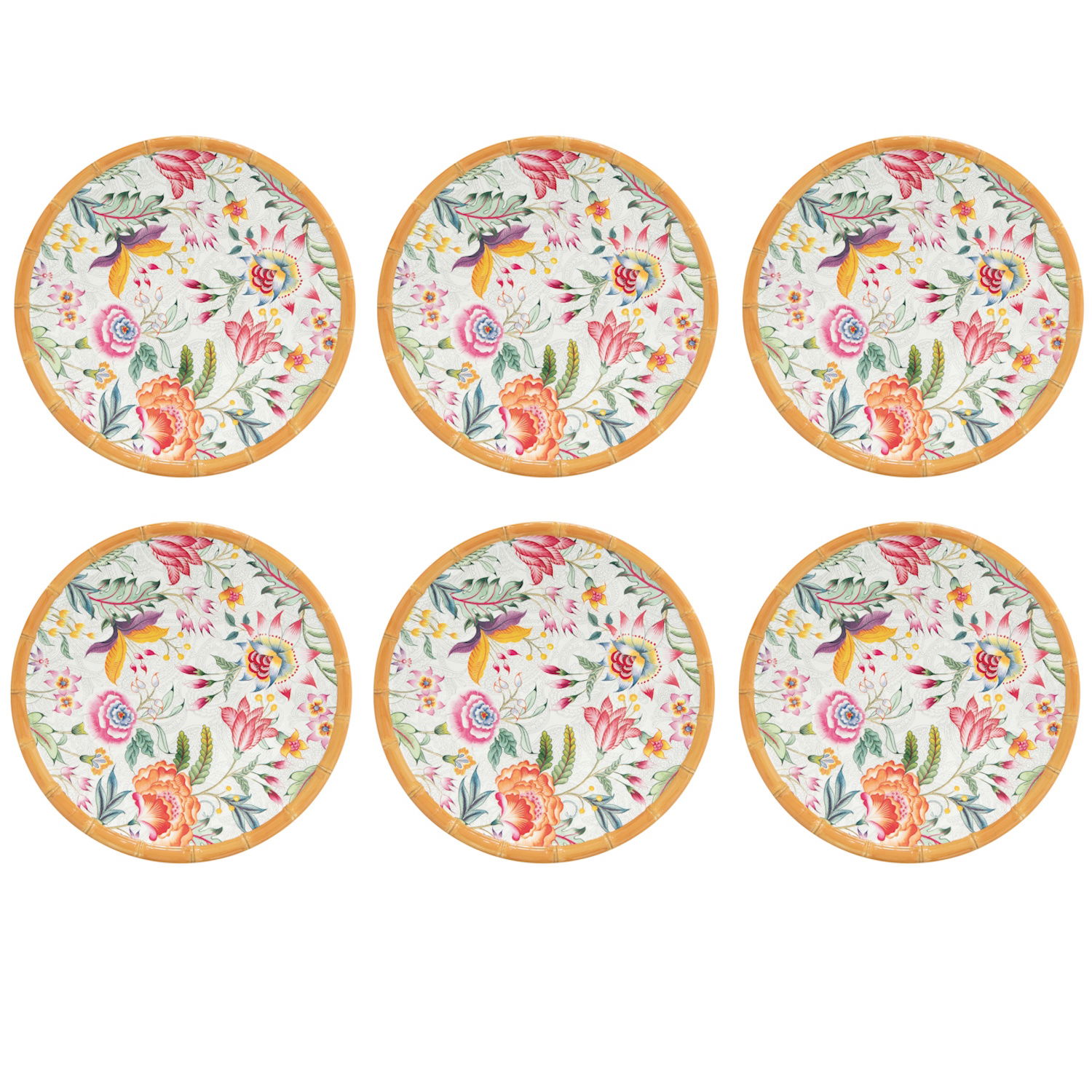 6er Set Frühstücksteller OSAKA Blumen,Durchmesser 23cm weiß rosa bunt Melamin von EASY LIFE
