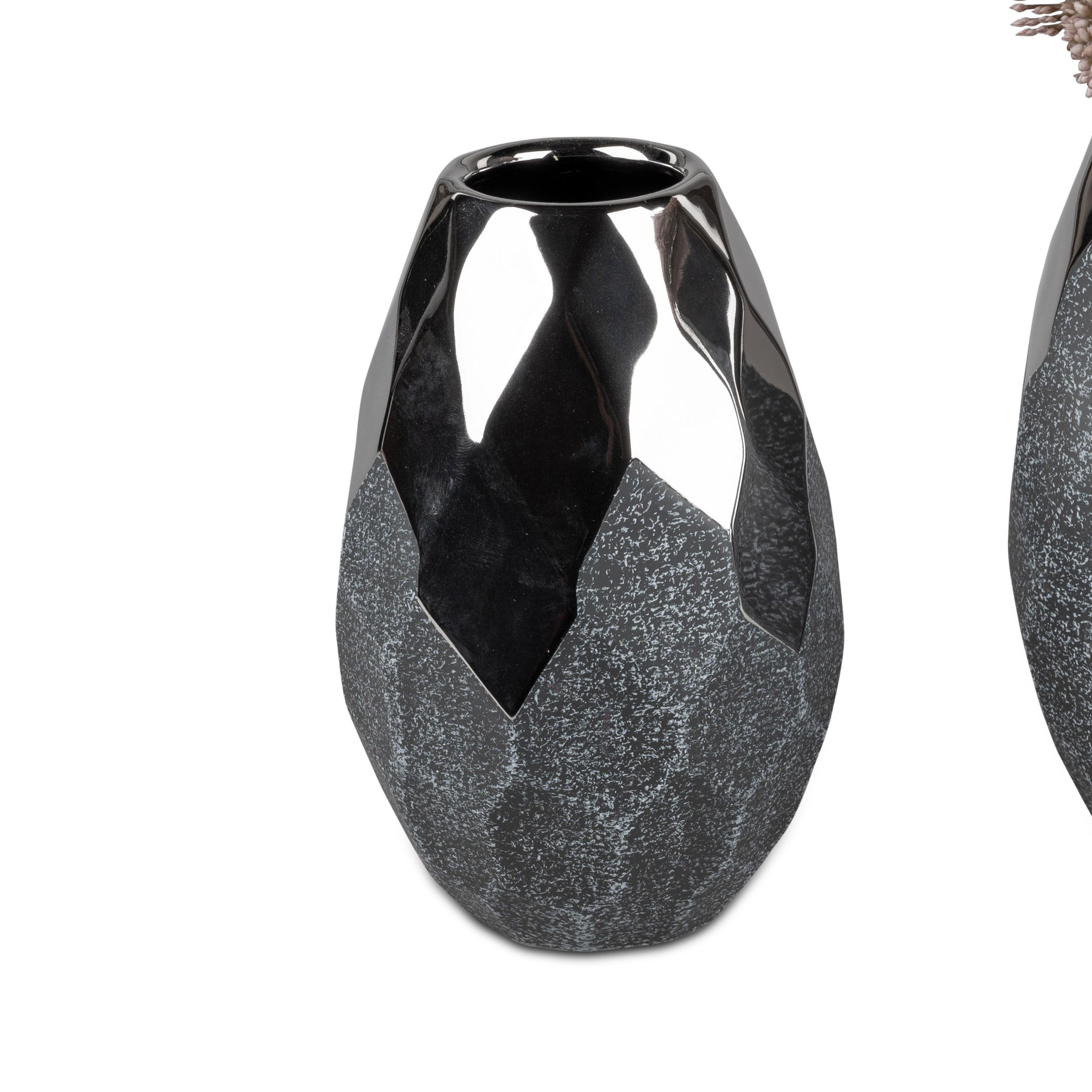 Deko Vase ANTHRAZIT konisch rund Höhe 17cm silber grau Keramik von FORMANO