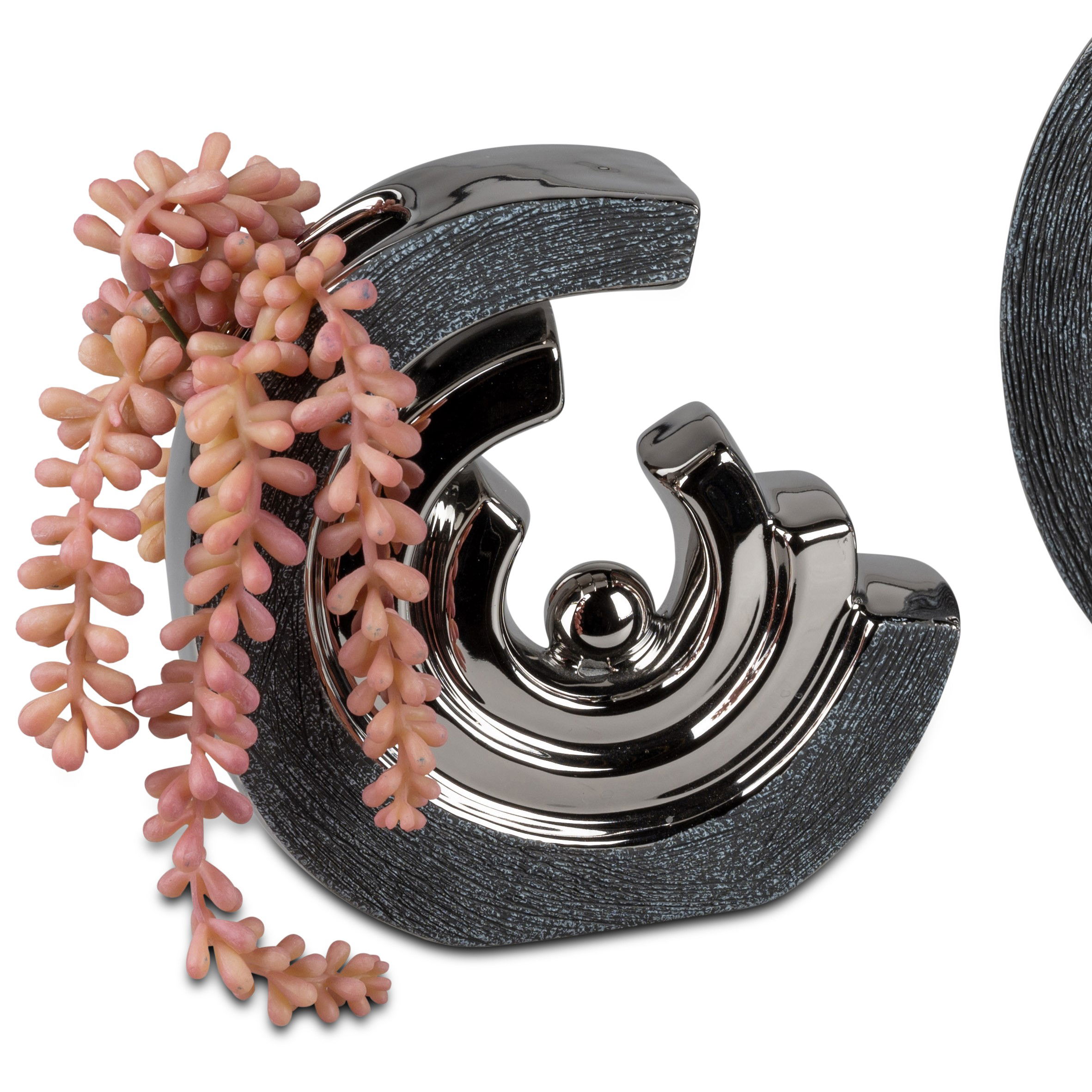 Deko Vase ANTHRAZIT Bogen mit Kugel Höhe 17cm silber grau Keramik von FORMANO