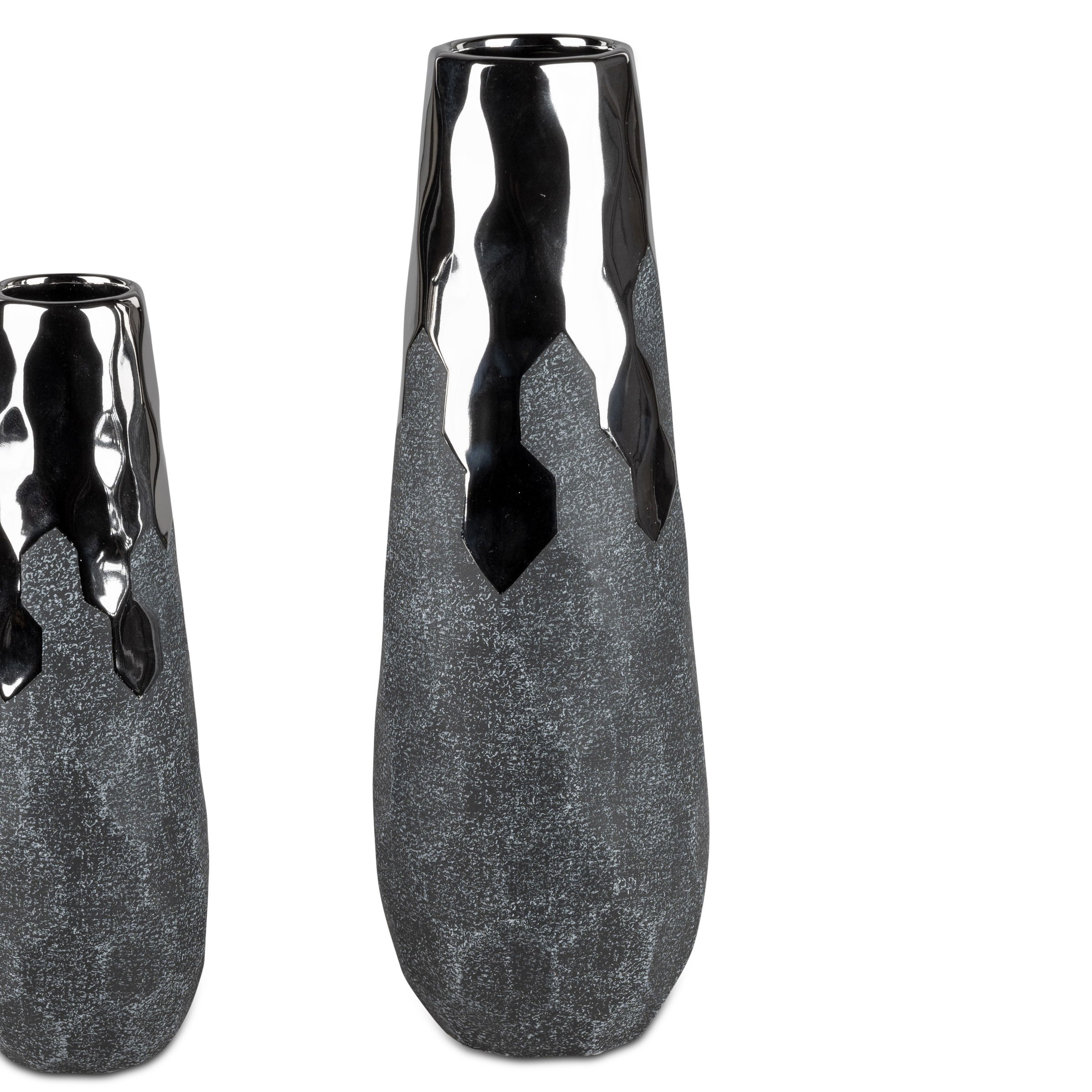Deko Vase ANTHRAZIT konisch rund Höhe 36cm silber grau Keramik von FORMANO