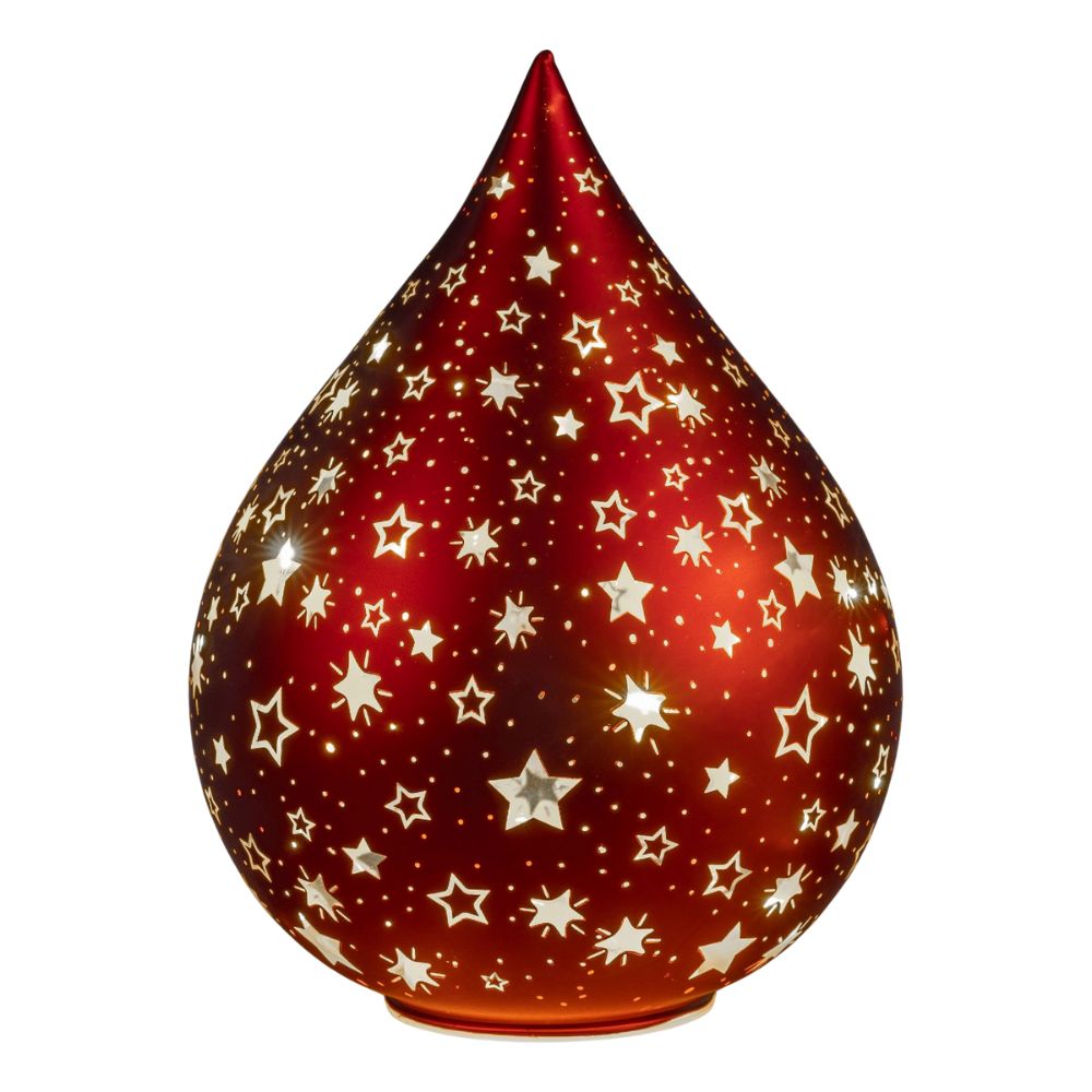 LED Dekoobjekt Tropfen RED STARS Sterne H. 24cm rot gold Formano W25