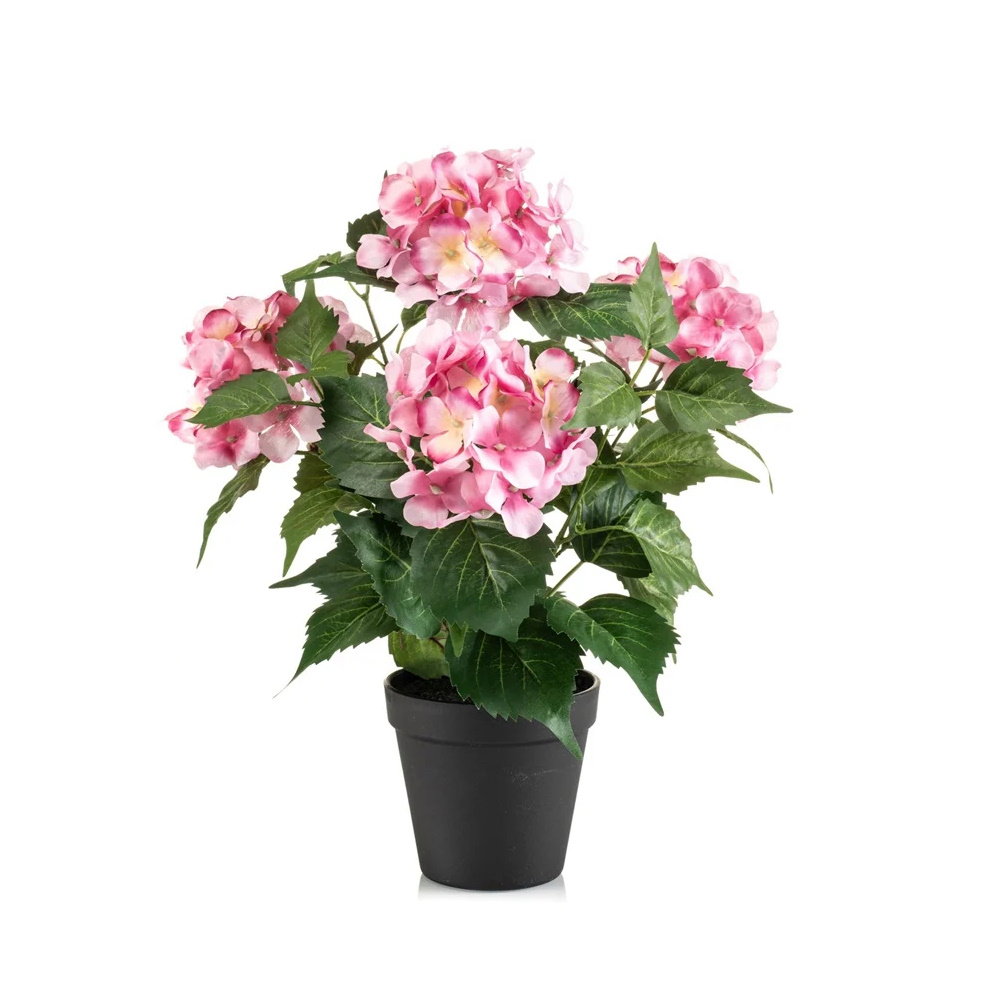 künstliche Hortensie Hydrangea im Topf pink H. 38cm Emerald Topfpflanze