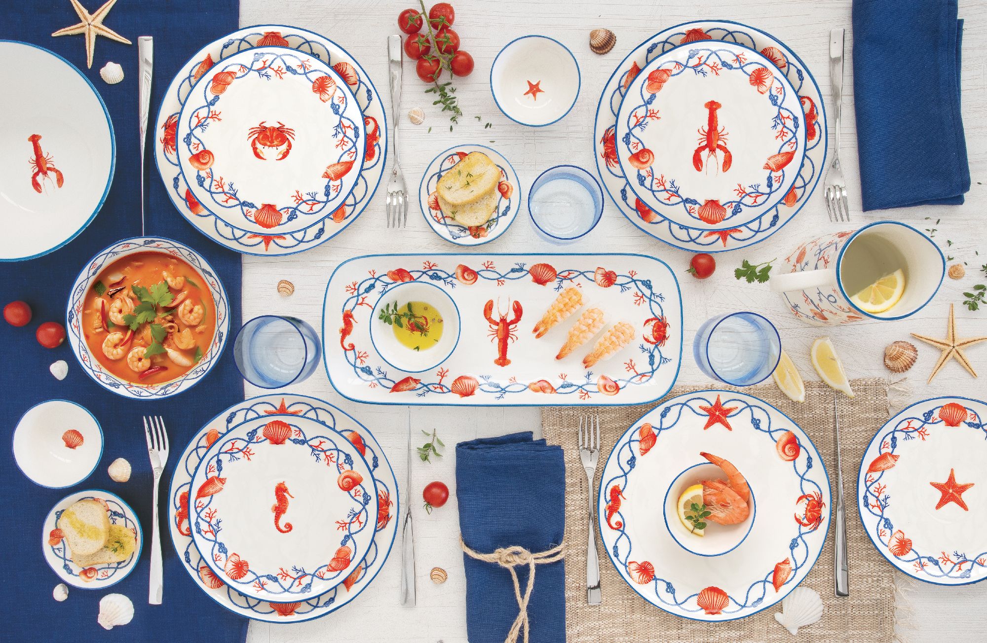 Tischläufer 2tlg. Set COTE DE MER Meeresküste 140x45cm weiß blau rot von EASY LIFE