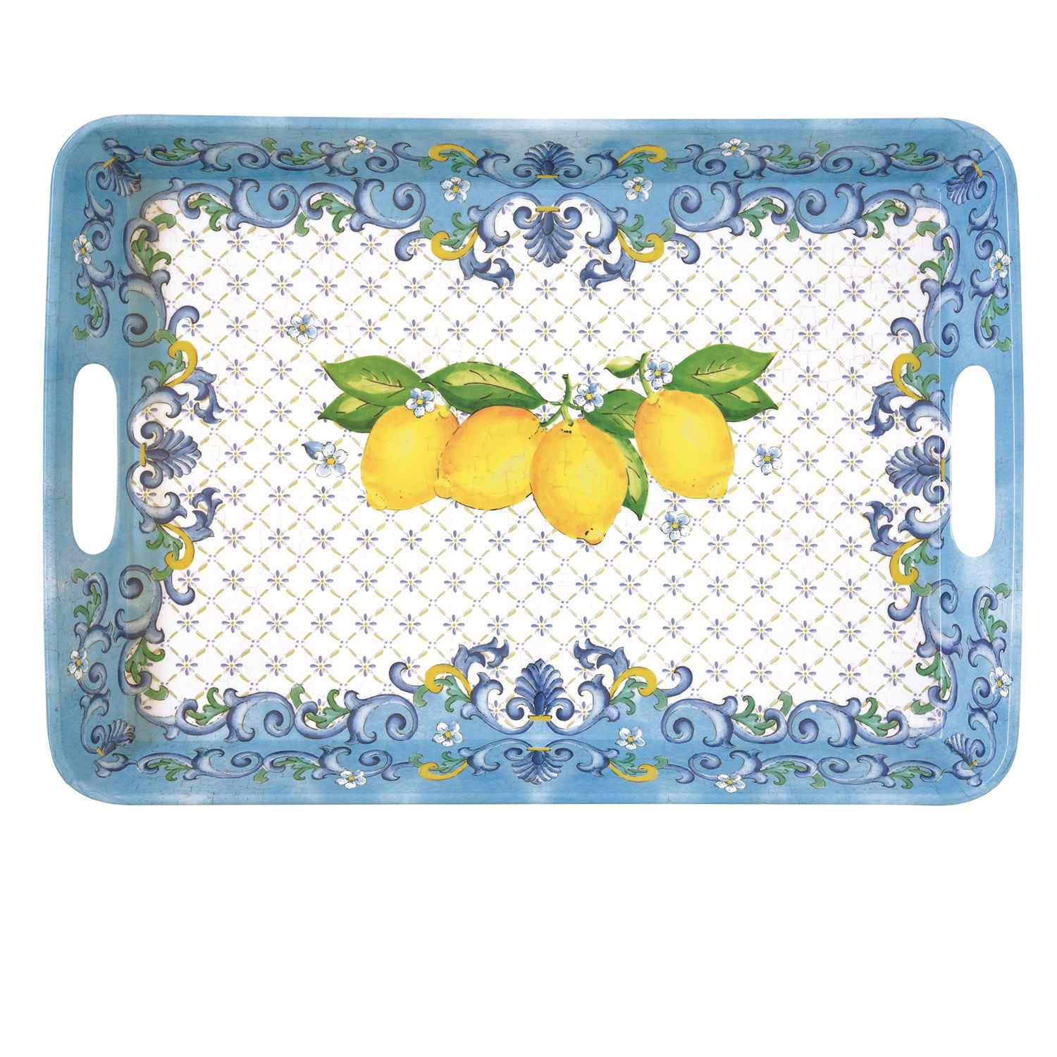 Serviertablett SORRENTO Zitronen 47x33,5cm weiß blau gelb Melamin von EASY LIFE