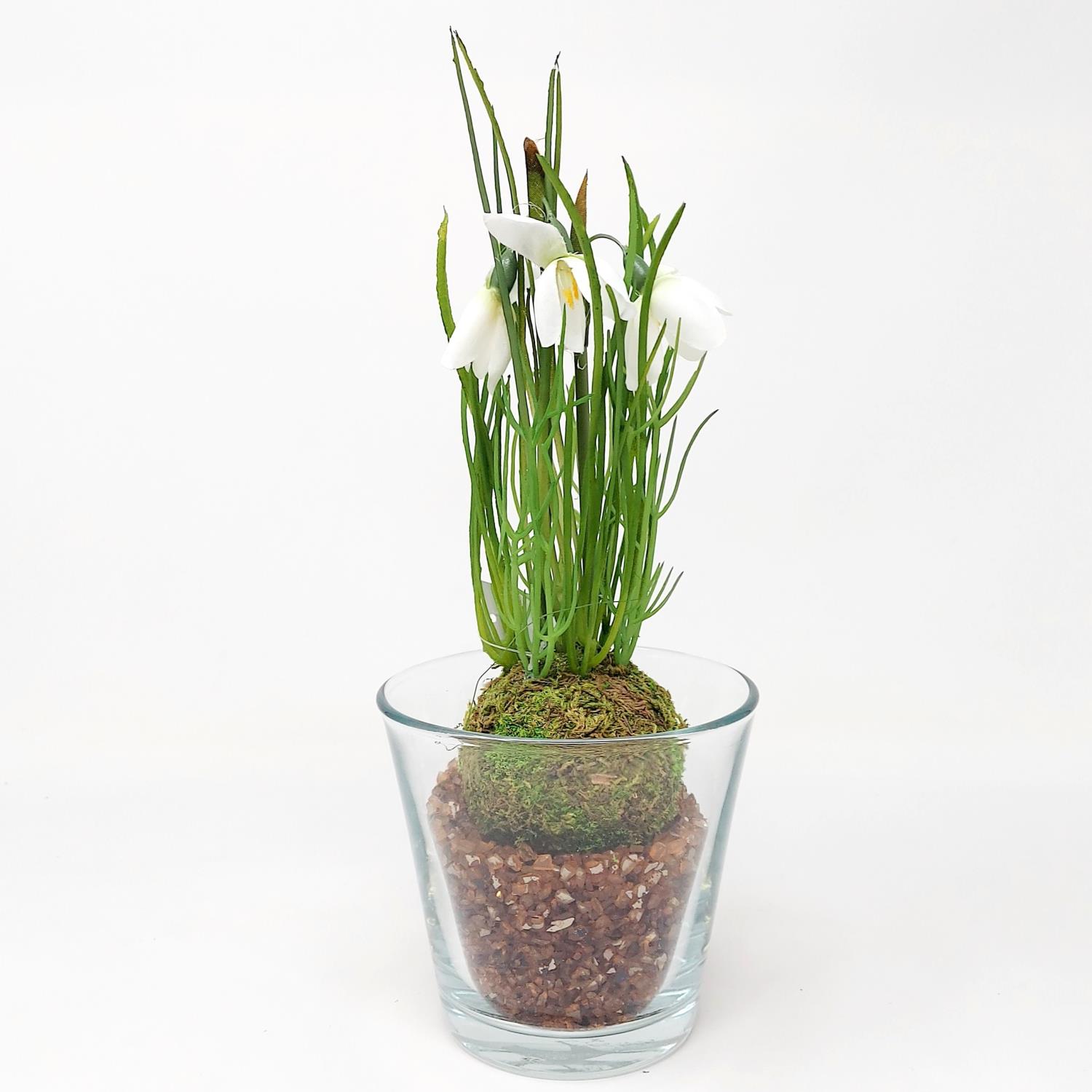 knstliches Schneeglckchen H. 24cm im Erdballen wei grn DPI Kunstblumen  | DPI35880-05