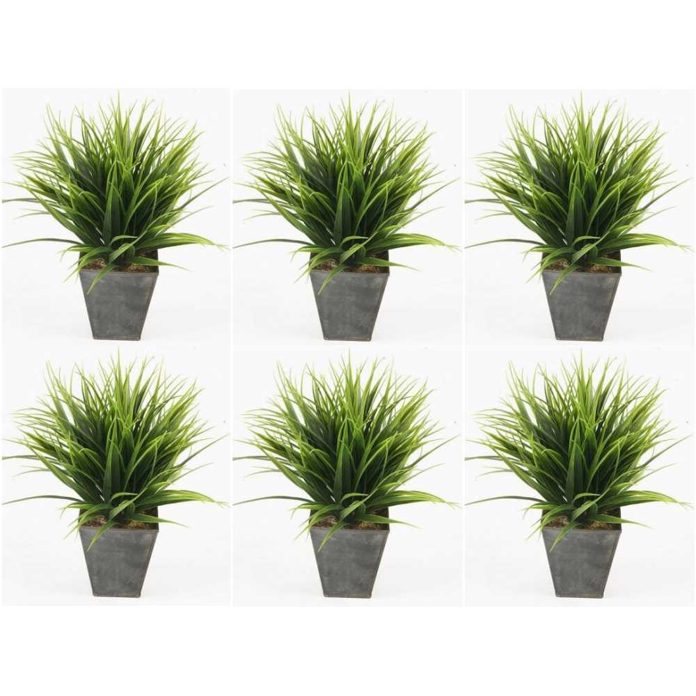6er Set künstliche Gräser Grünpflanzen im Zinktopf H. 30cm Emerald Zimmerpflanze