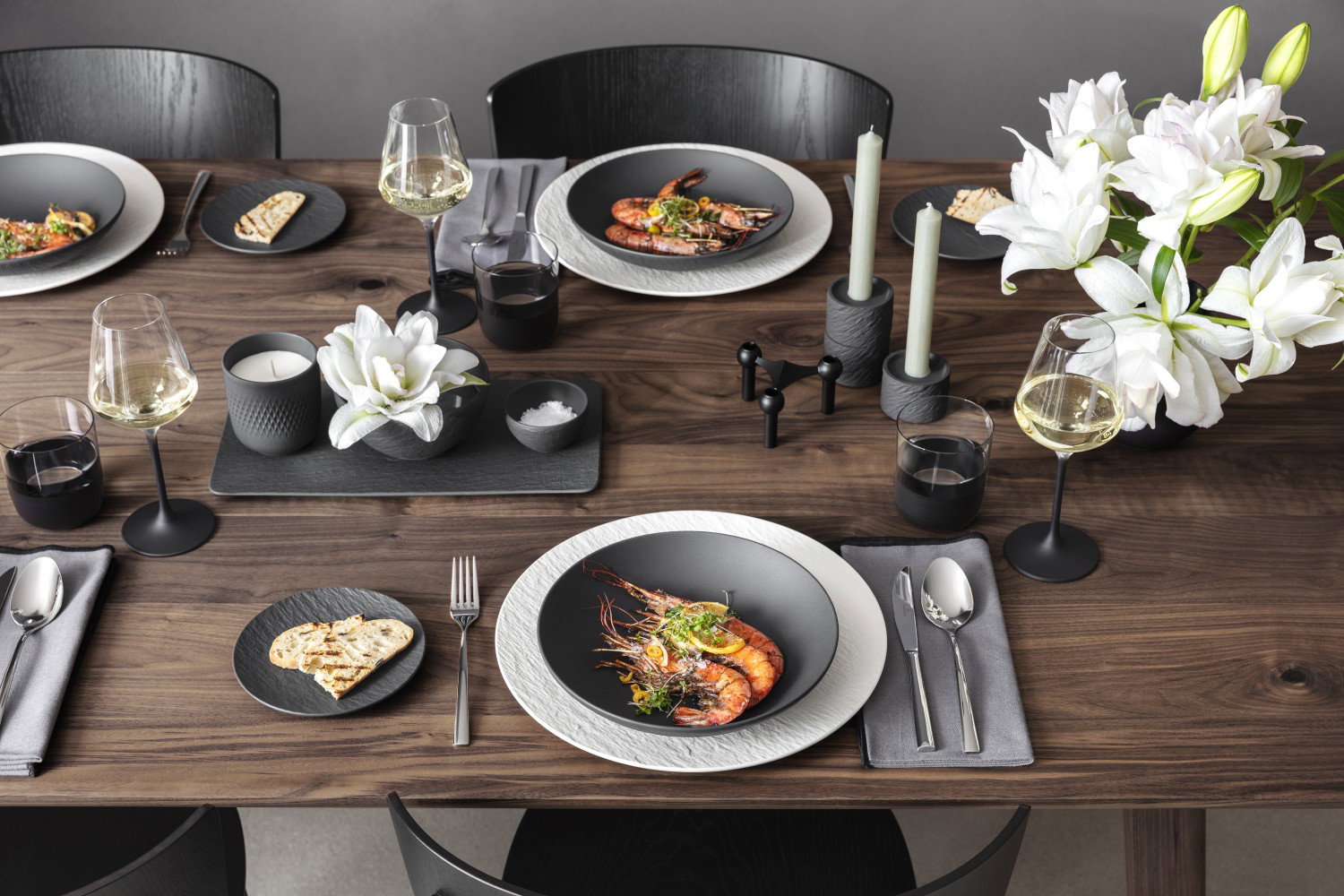 Villeroy & Boch Manufacture Rock 6er Set Suppenteller 24 cm schwarz Porzellan