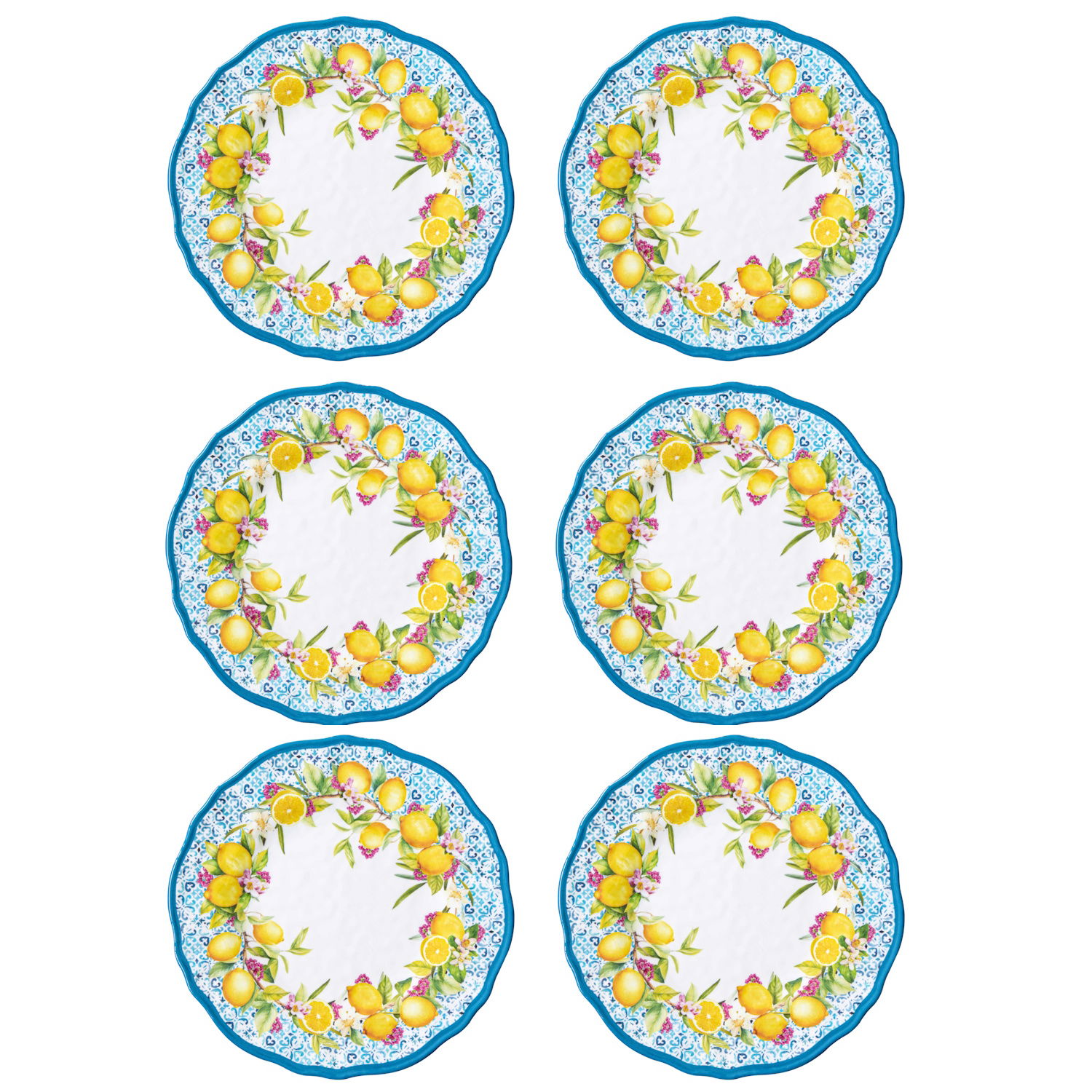 6er Set Speiseteller ISCHIA Zitronen 28cm weiß blau gelb aus Melamin von EASY LIFE