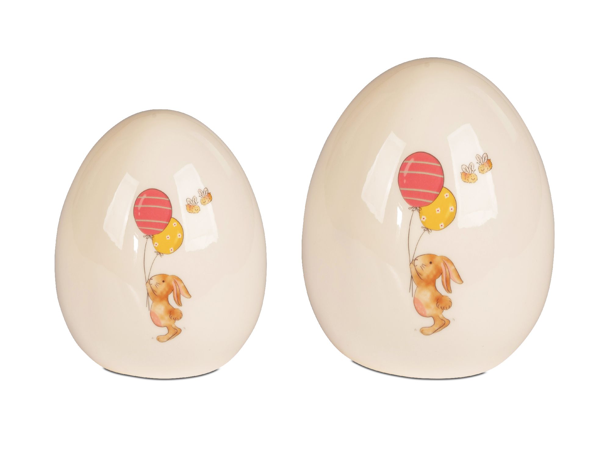 LED Dekoobjekt Oster Ei Hase mit Ballons Höhe 12cm weiß Porzellan, von Formano