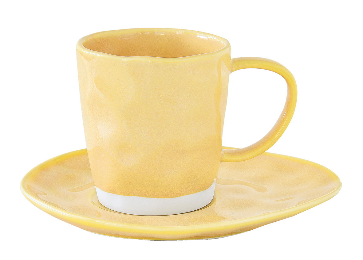 Tasse mit Untertasse INTERIORS yellow gelb 250ml aus Porzellan EASY LIFE