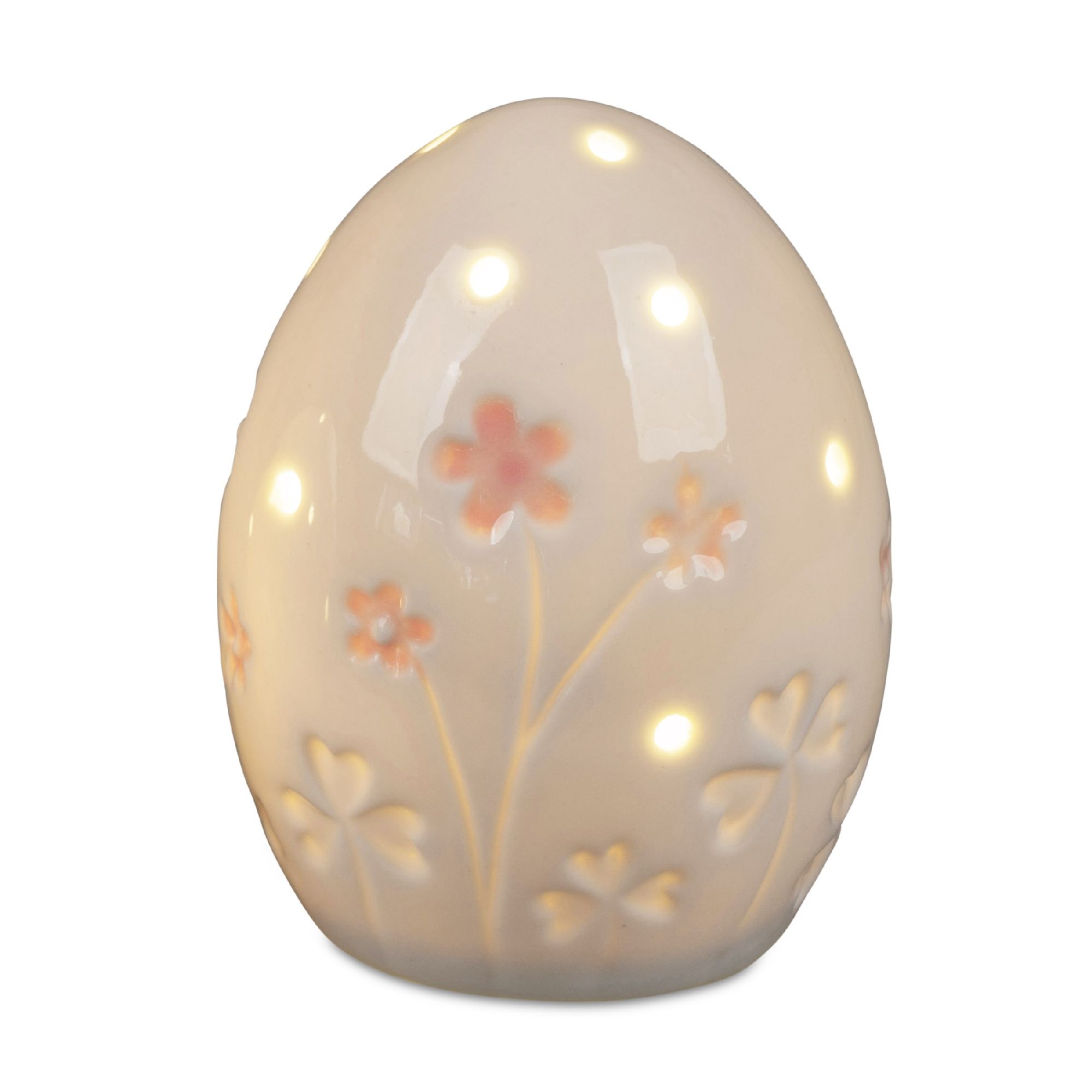 LED Dekoobjekt Oster Ei BLUMEN Höhe 10cm mit Timer aus Porzellan, von Formano